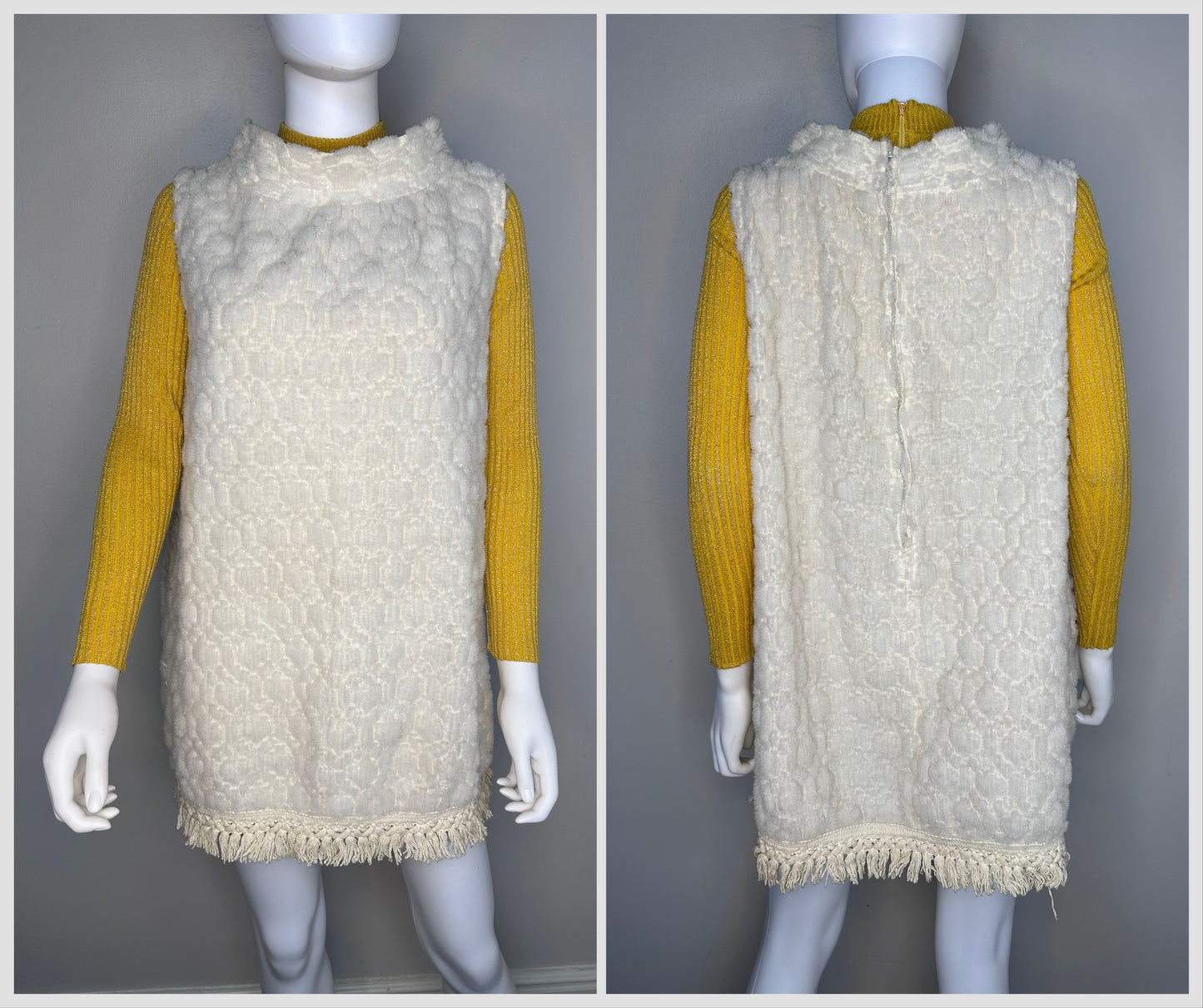 1970s Mustard Yellow and Gold Lurex Ribbed Mock Neck Sweater, K-Mart Size Small-Medium