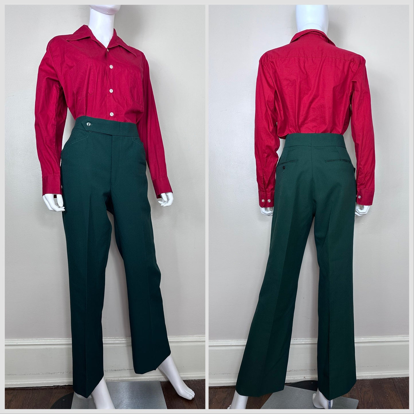 1960s Red Men’s Shirt, Grant’s Menswear Size Medium 15-15 1/2, Loop Collar, Straight Hem