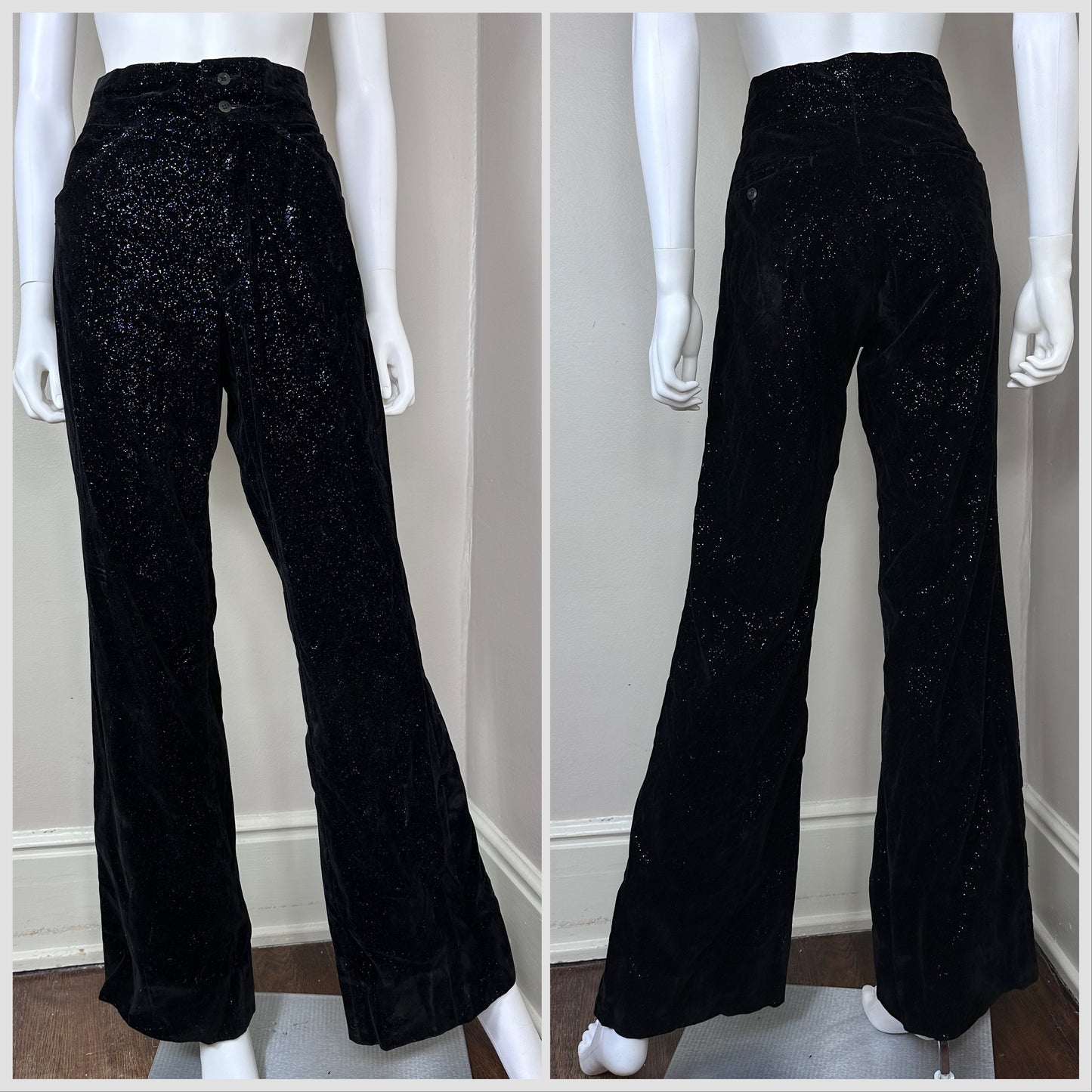 1960s/70s Black Velvet with Rainbow Glitter Suit, National Shirt Shop Jacket and Pants, Size S/M