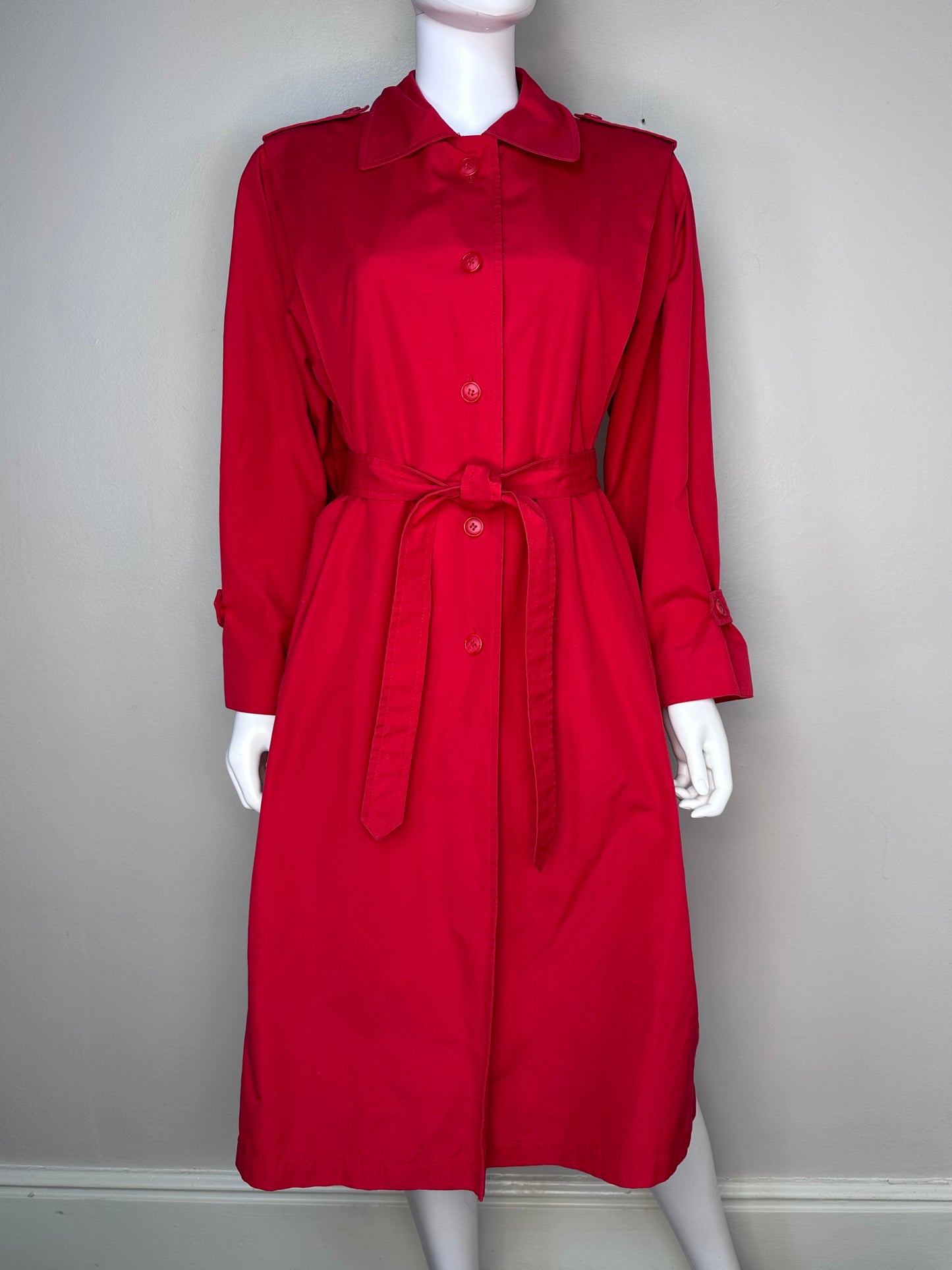 1980s Red Trench Coat, Evan-Picone Size Medium