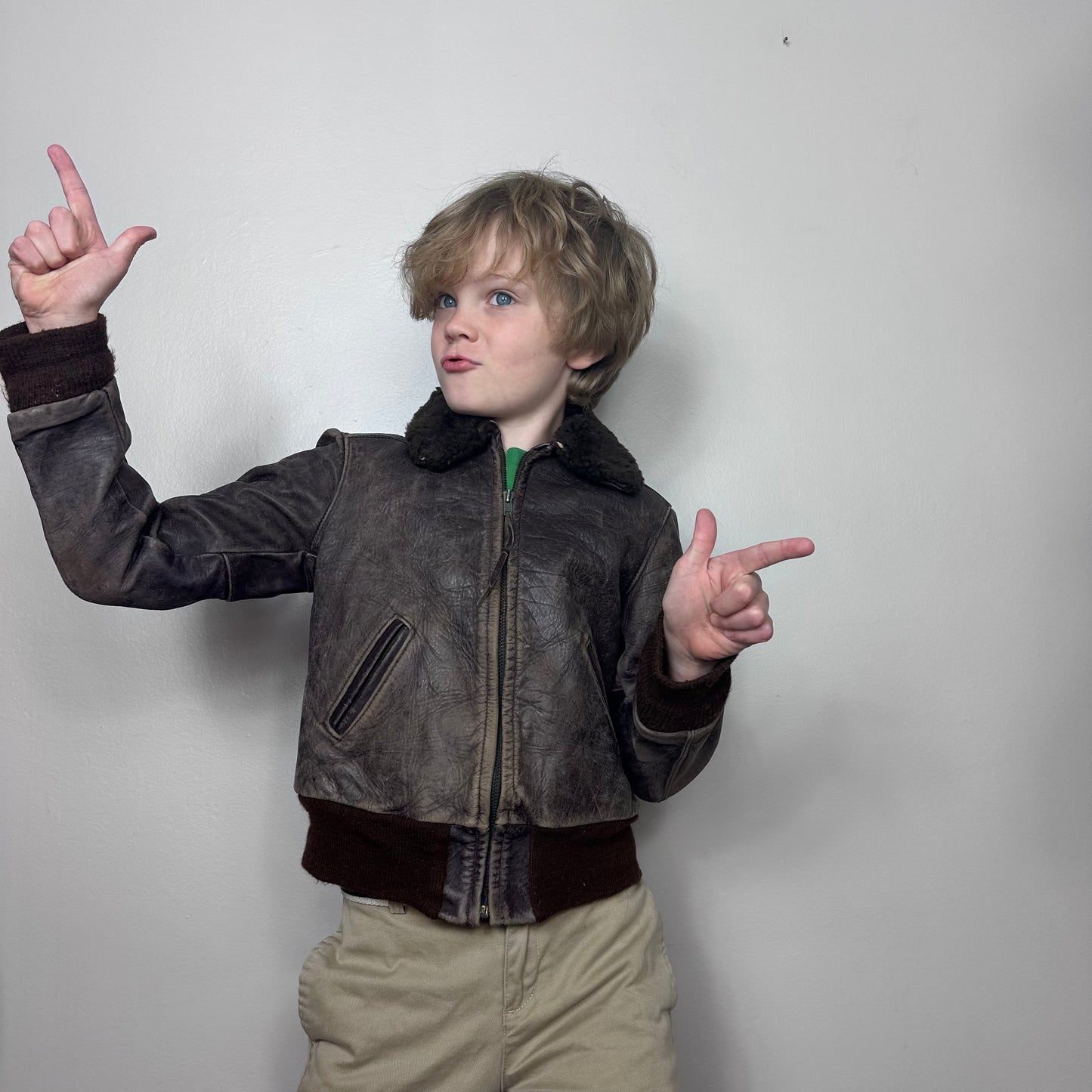 1950s Kids Leather Bomber Jacket, Californian Selected Horsehide, California Sportswear Co Size 8
