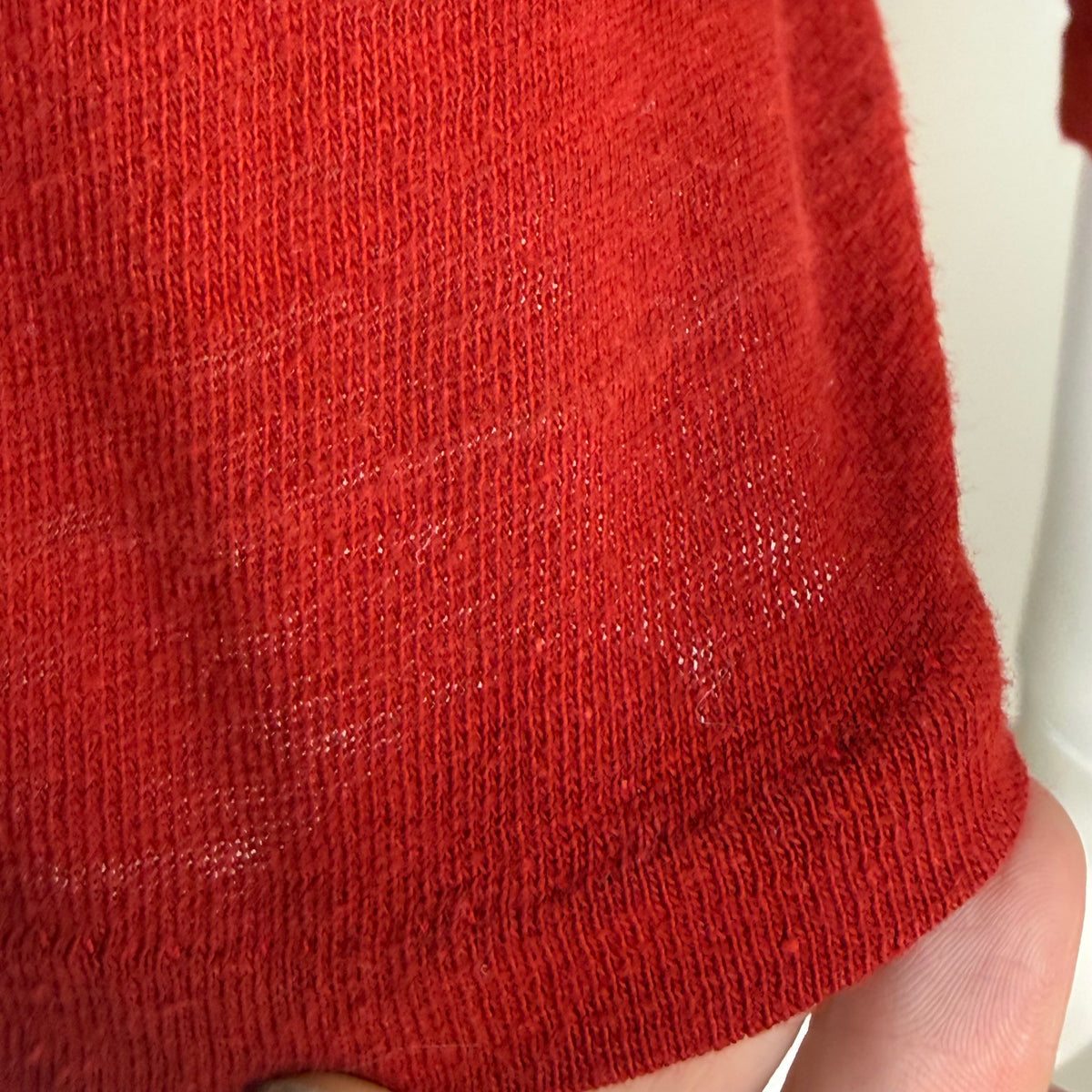 1960s Cropped Cotton Jersey T-Shirt, Size Medium, Red with Stripes on 3/4 Sleeves, No 16