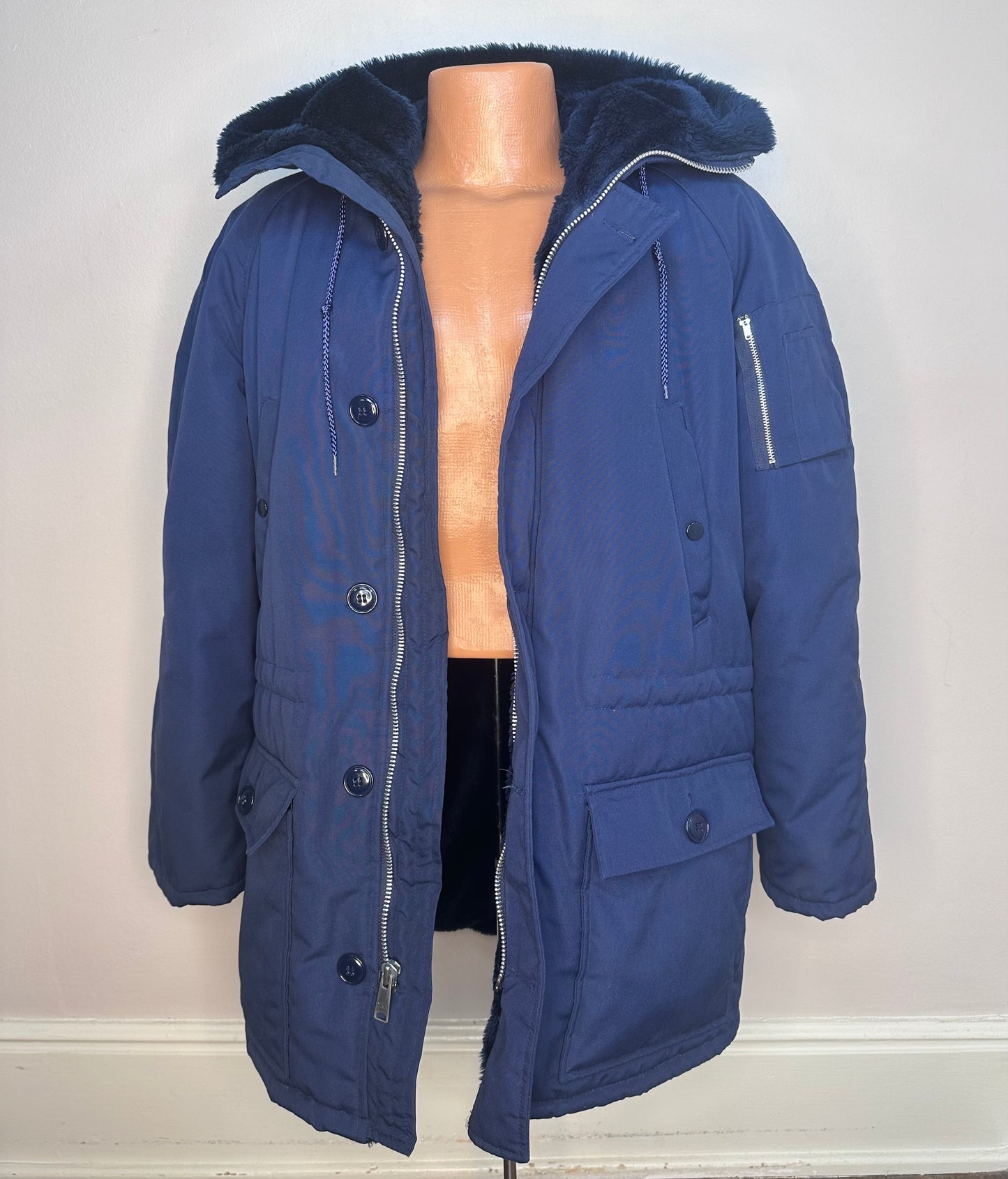 1970s/80s Navy Blue Parka Coat, Sears Work n Leisure Size M/L