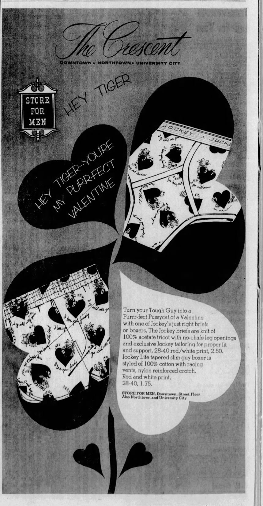 1970s Valentine Boxer Shorts, Jockey Life Slim Guy Size 32, I Can’t Bear to be Without You, Valentine’s Day