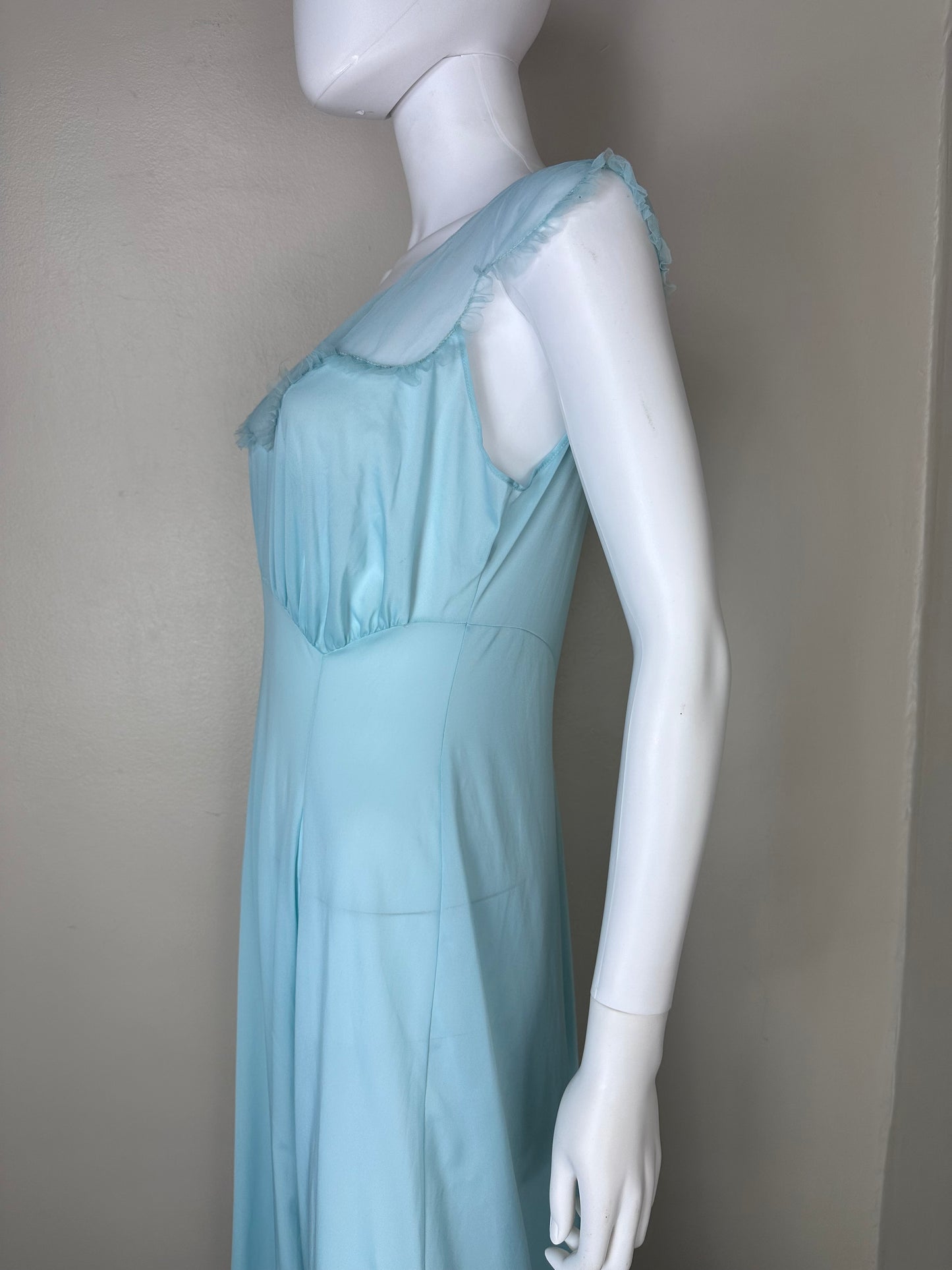 1940s Vanity Fair Nightgown, Size Medium/Large, Pastel Blue Nylon