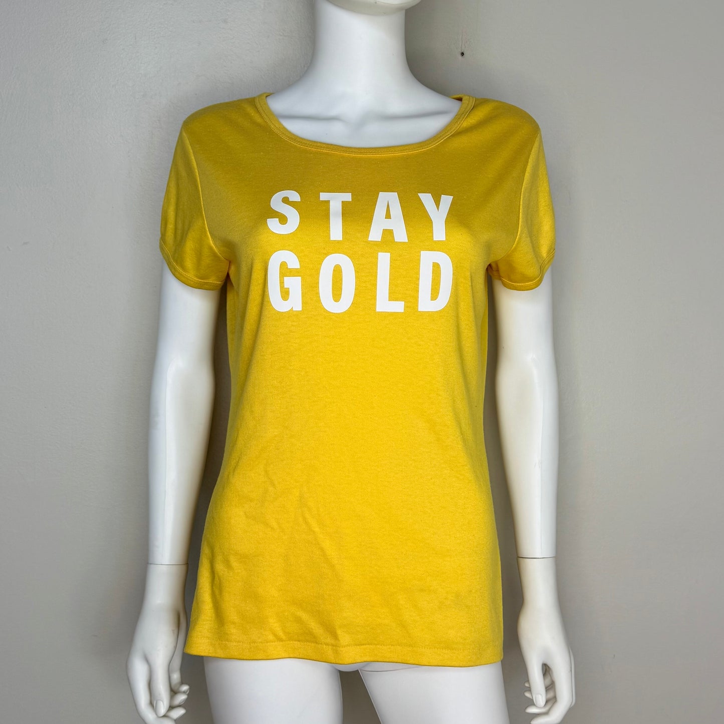 1970s Stay Gold Yellow T-Shirt, Sears, Femme French Cut Ringer Tee