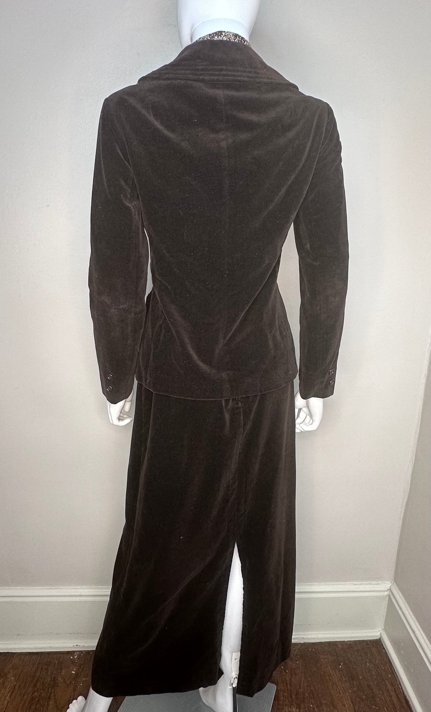 1970s Brown Velvet Suit, Blazer and Maxi Skirt, The Villager Size XS