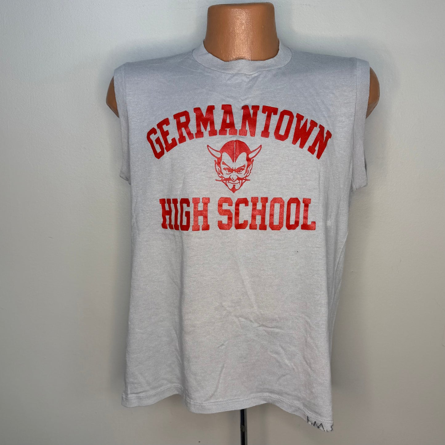 1980s Germantown High School Devils Sleeveless T-Shirt, Muscle Tee, Size Large