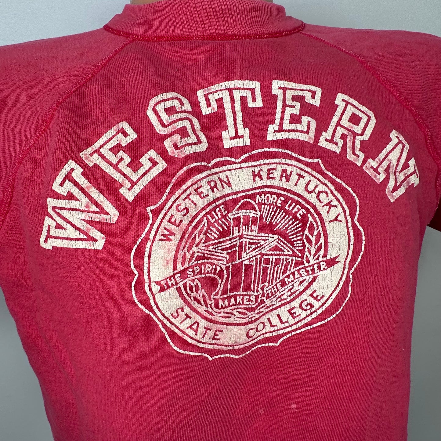 1950s Western Kentucky State College Sweatshirt, Size Large, Faded Red, Chopped Sleeves