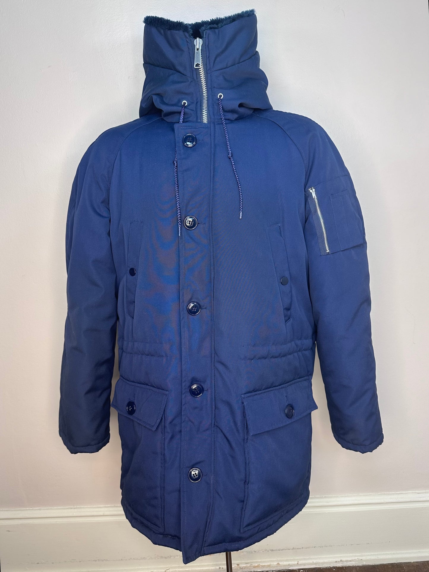 1970s/80s Navy Blue Parka Coat, Sears Work n Leisure Size M/L