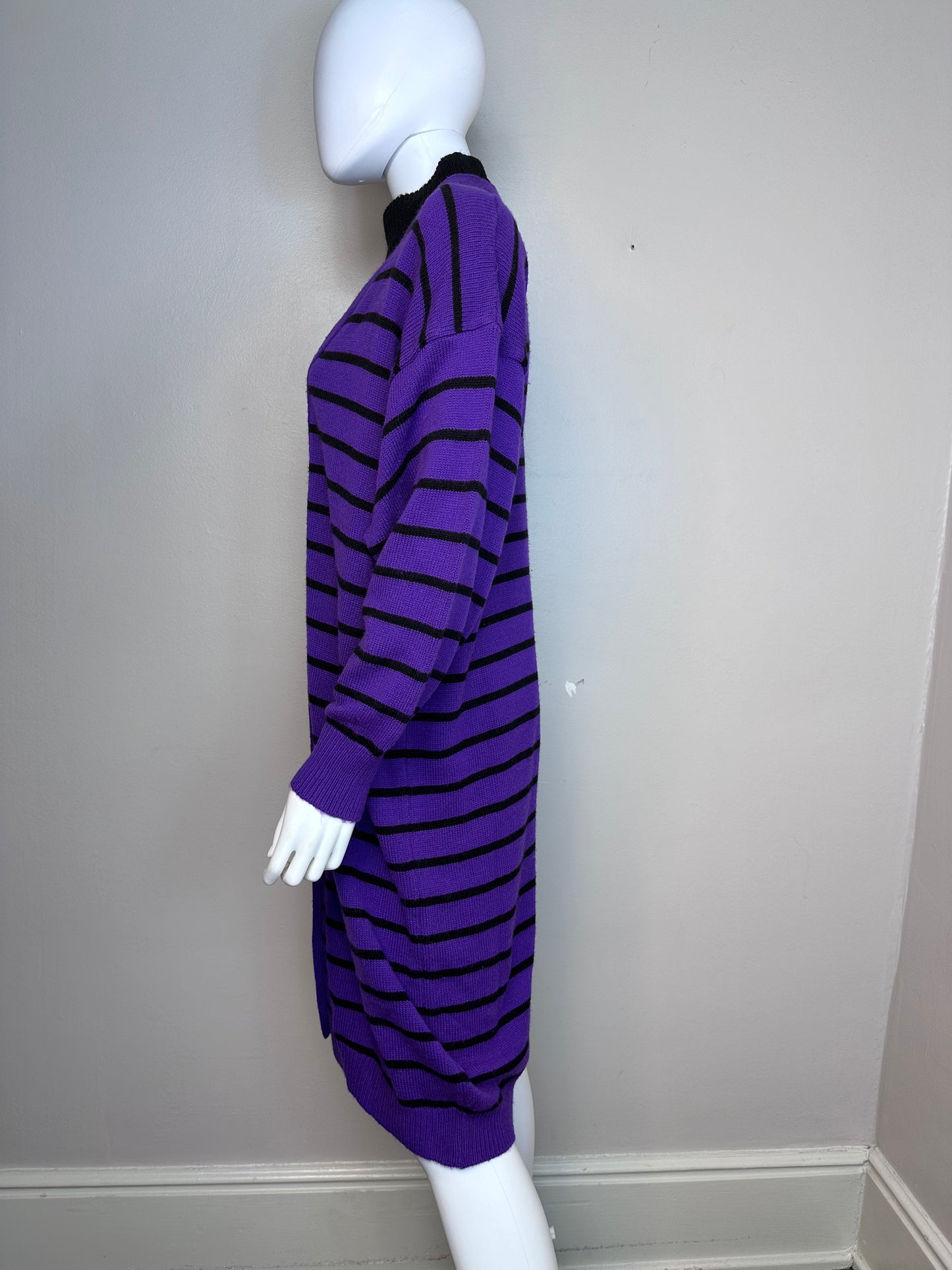 1980s Purple and Black Stripe Sweater Dress, Extra Editions Size Large
