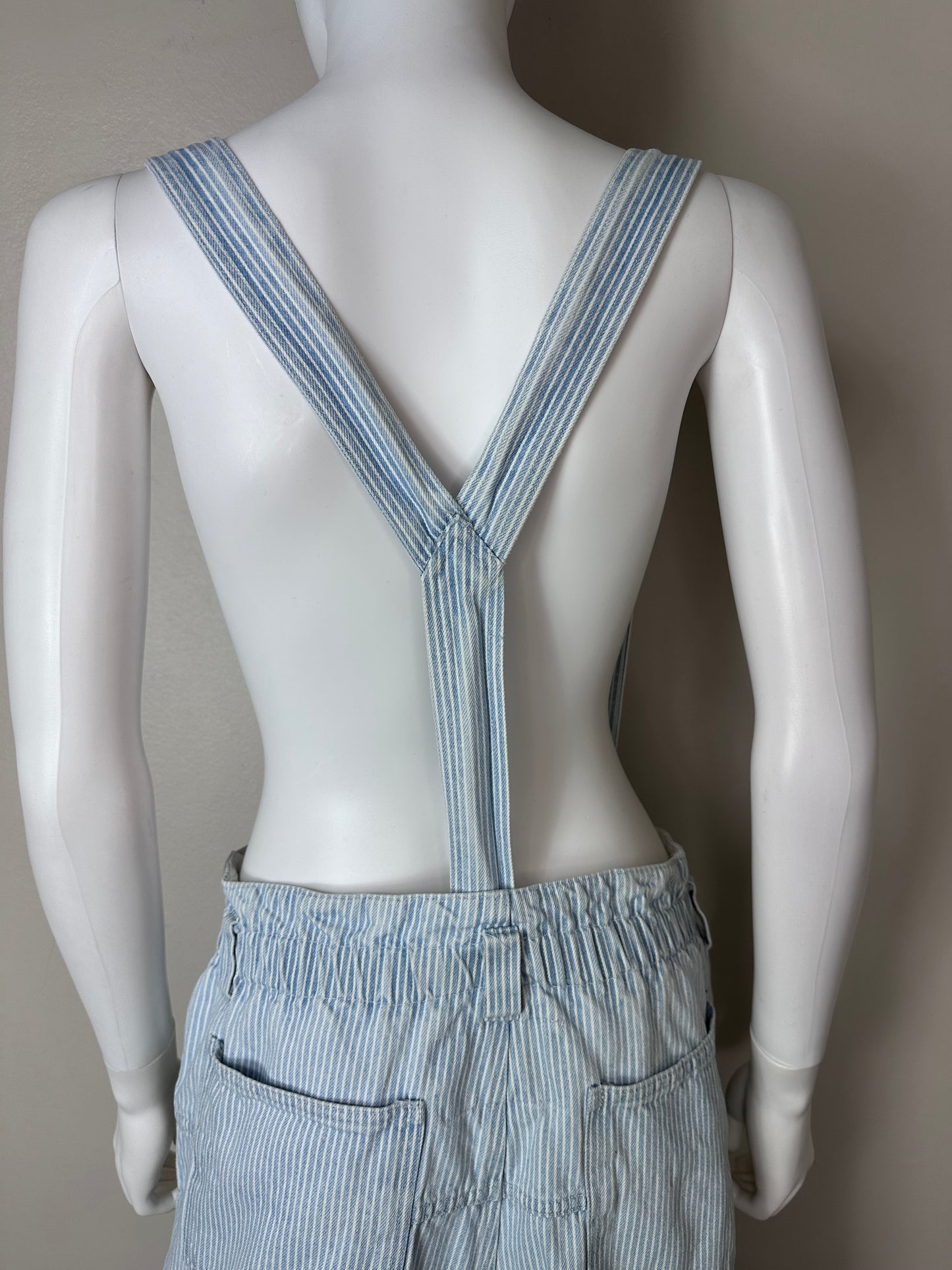 1980s Hickory Stripe Denim Suspender Jeans, Local Heroes Size Medium/Large, 31"x25"