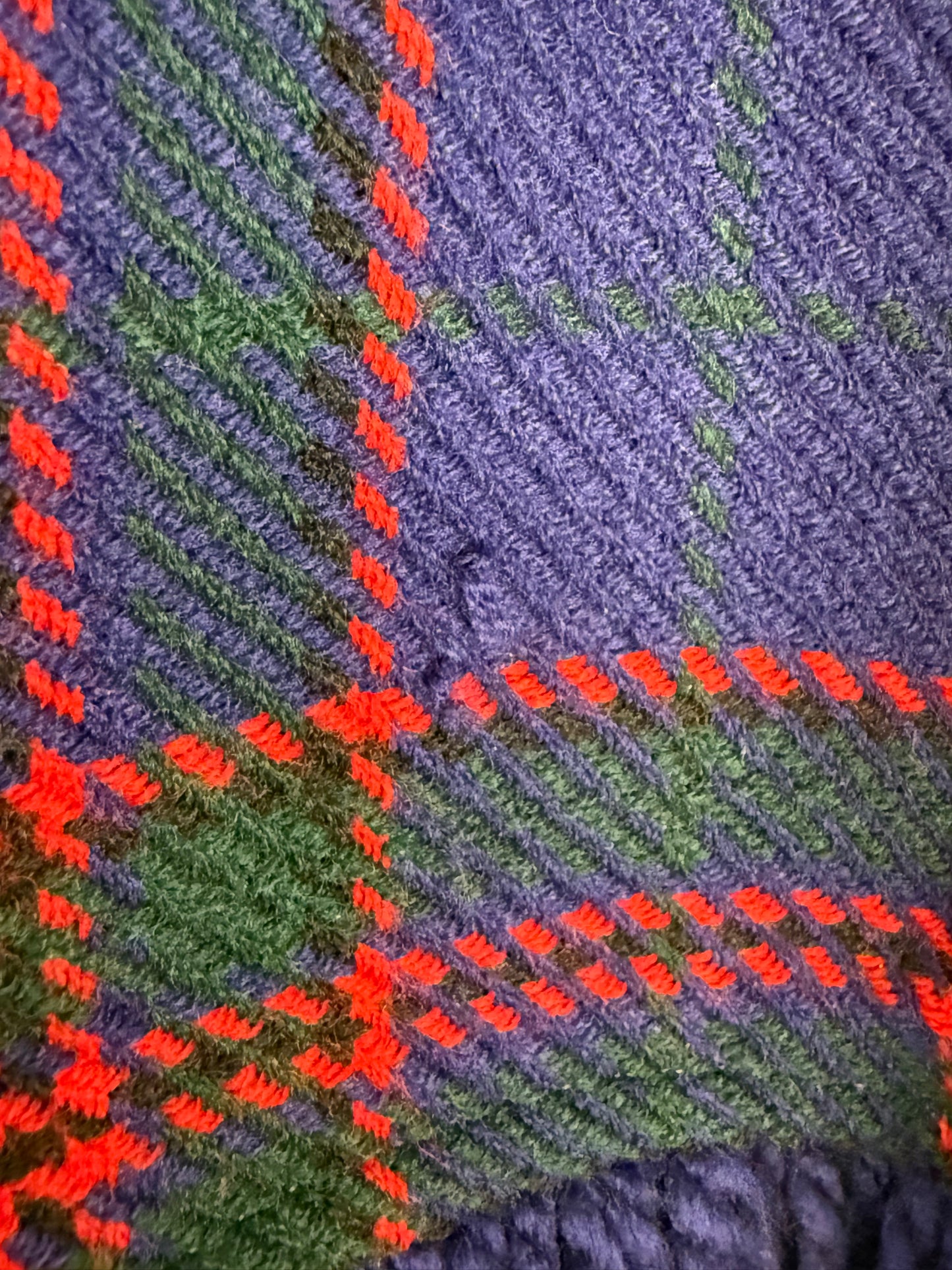 1960s/70s Navy Blue Plaid Poncho with Fringe, Glentex Size XS-Medium