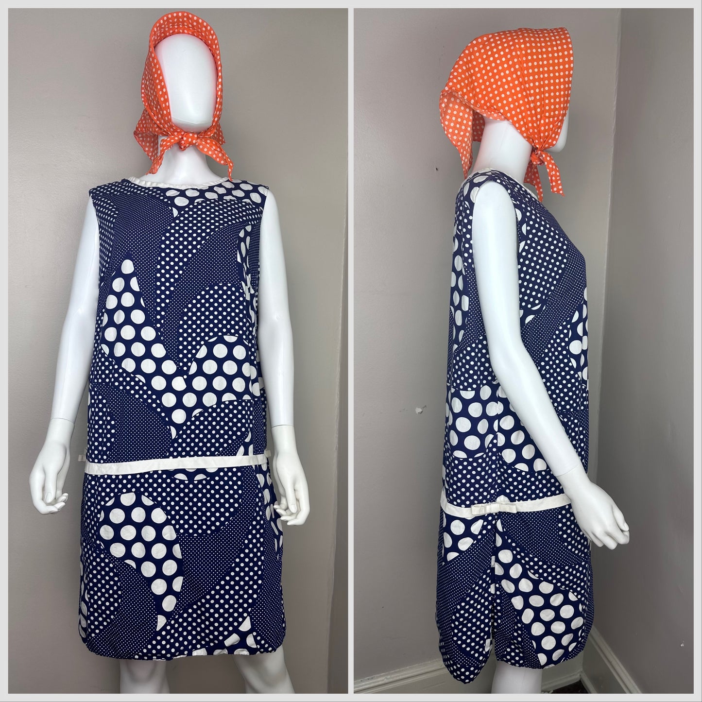 1960s/1970s Navy Blue Polka Dot Romper, Jaree Classic Pant Dress Size X-Large