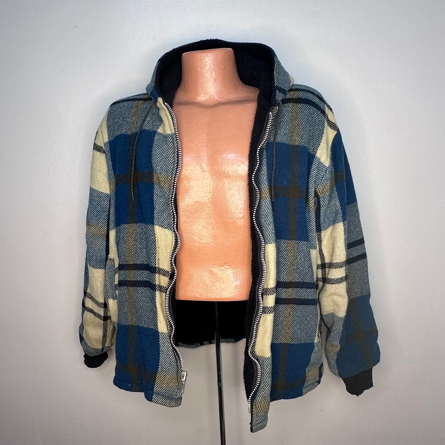 1950s/60s Blue Plaid Wool Hooded Jacket, Woolrich Size Medium