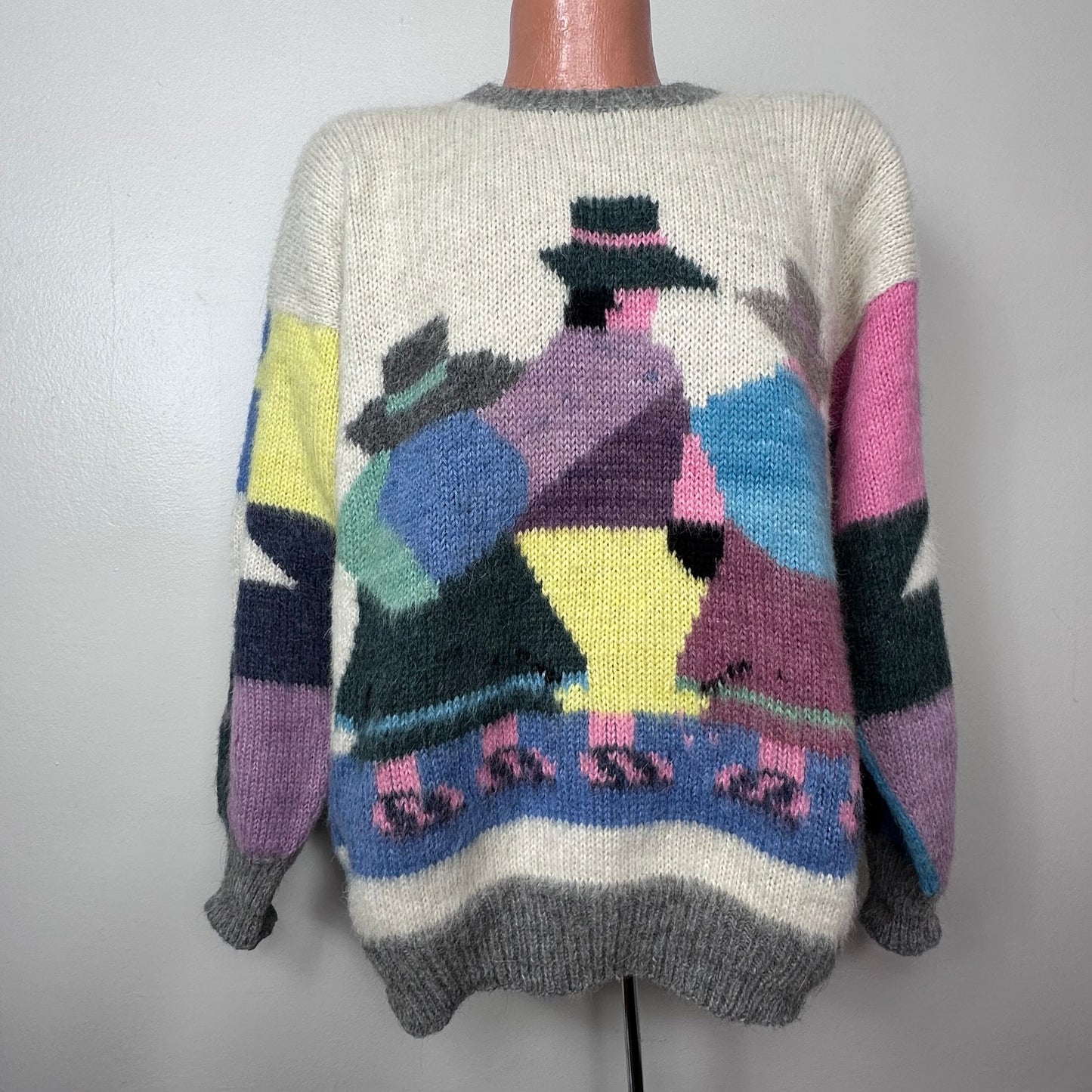 1980s Baby Alpaca Peruvian Sweater, Casa Cusco Peru Size L/XL, Novelty Intarsia Knit