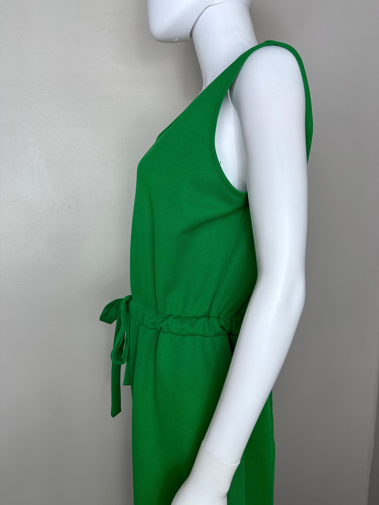 1970s Green Sleeveless Jumpsuit, Size XL, Wide Flare Leg