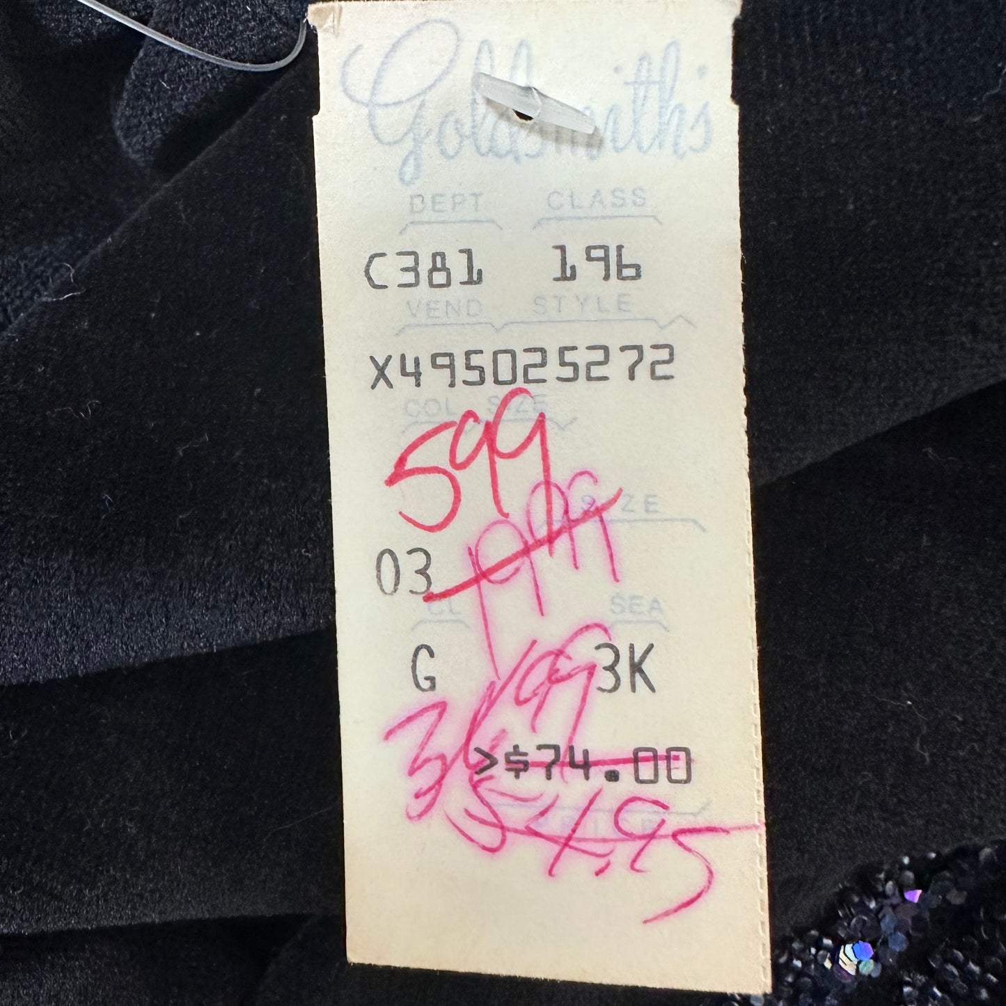 1970s Black Velvet Top with Glitter Design, Act III Size M/L, Deadstock with Tags