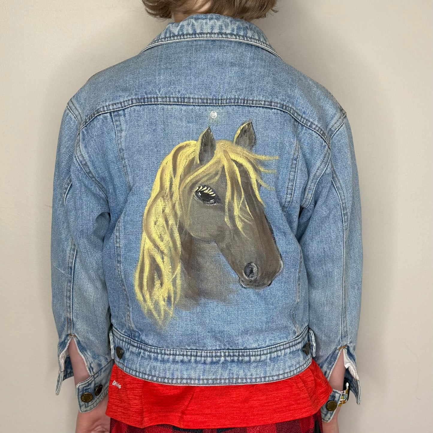 1980s Kids Denim Jacket with Horse Painting on Back, London Fog Size 7/8