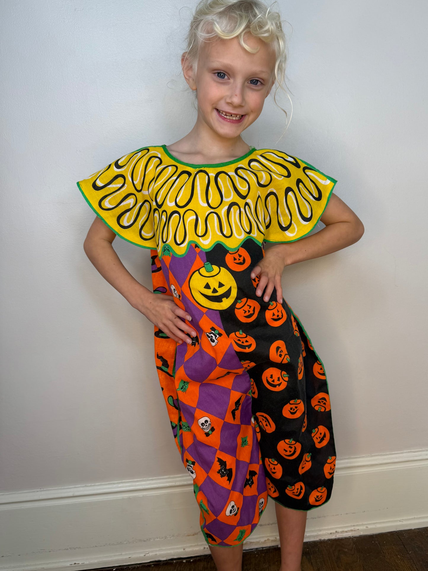 1980s Children's Halloween Clown Costume, Handmade from Cut and Sew Fabric, One Piece Jumpsuit