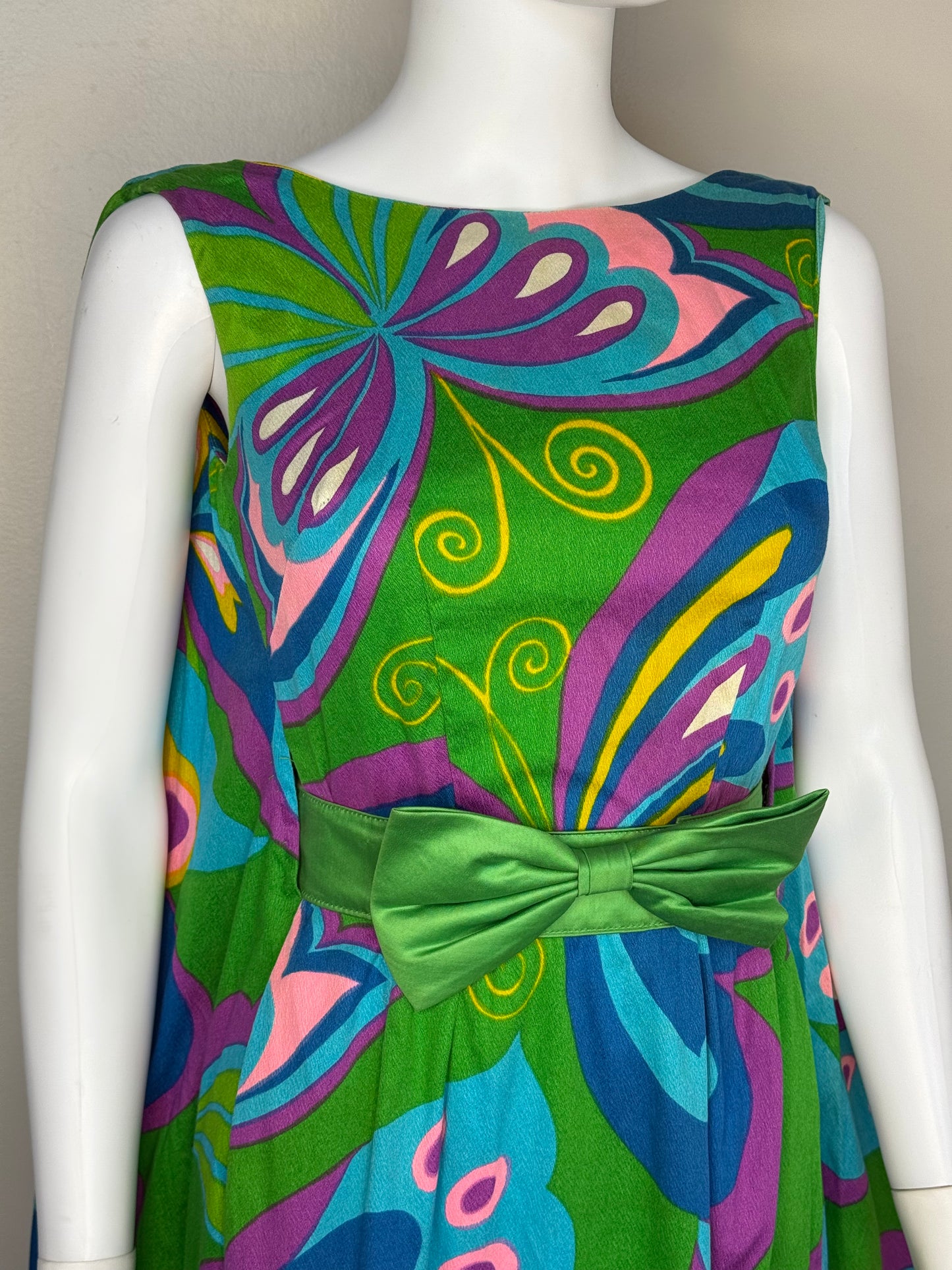 1960s Psychedelic Butterfly Maxi Dress, Alice Polynesian Fashions Size XS