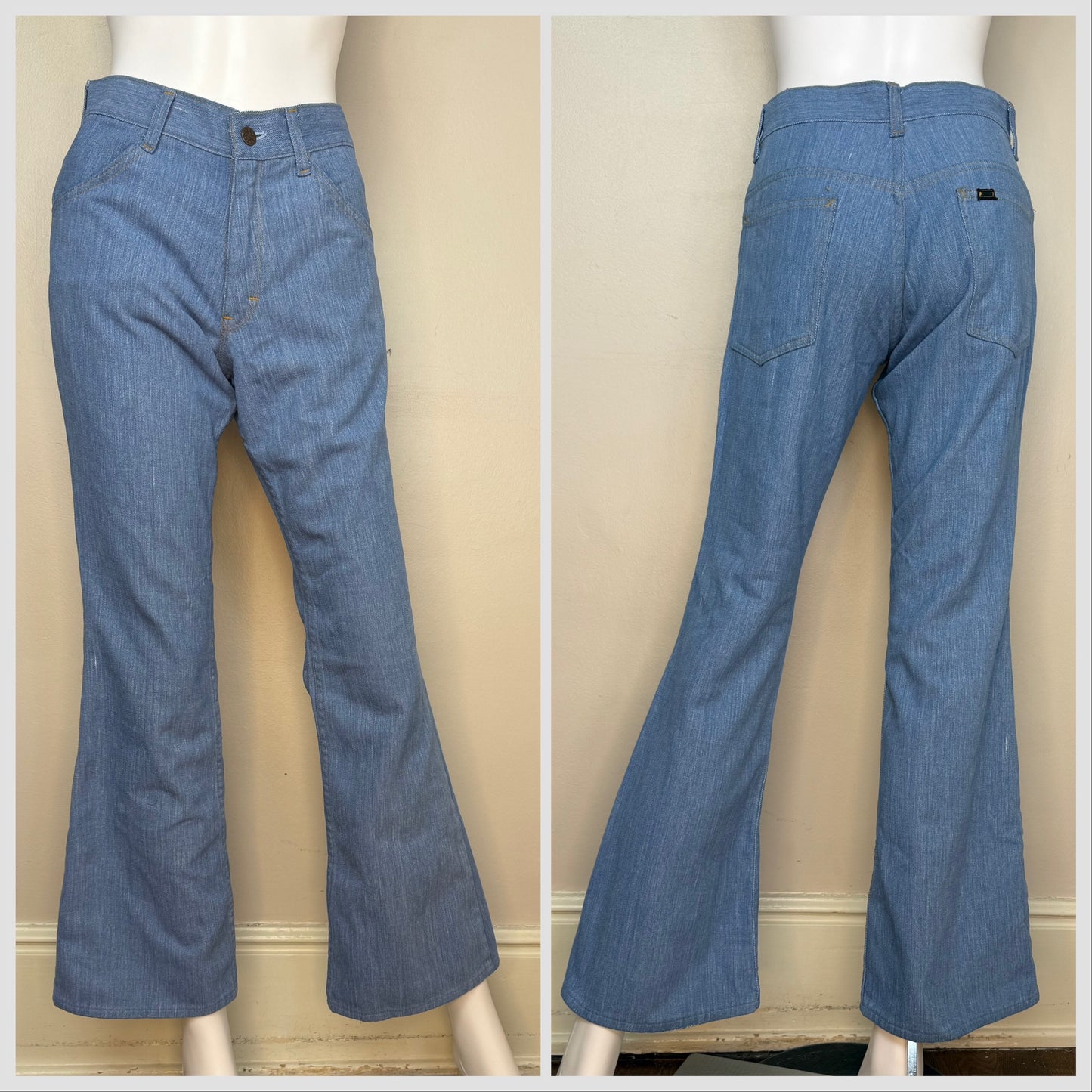 1970s Flare Leg Blue Jeans, The Put On Shop Sears, 28"x30.5", Mid Rise