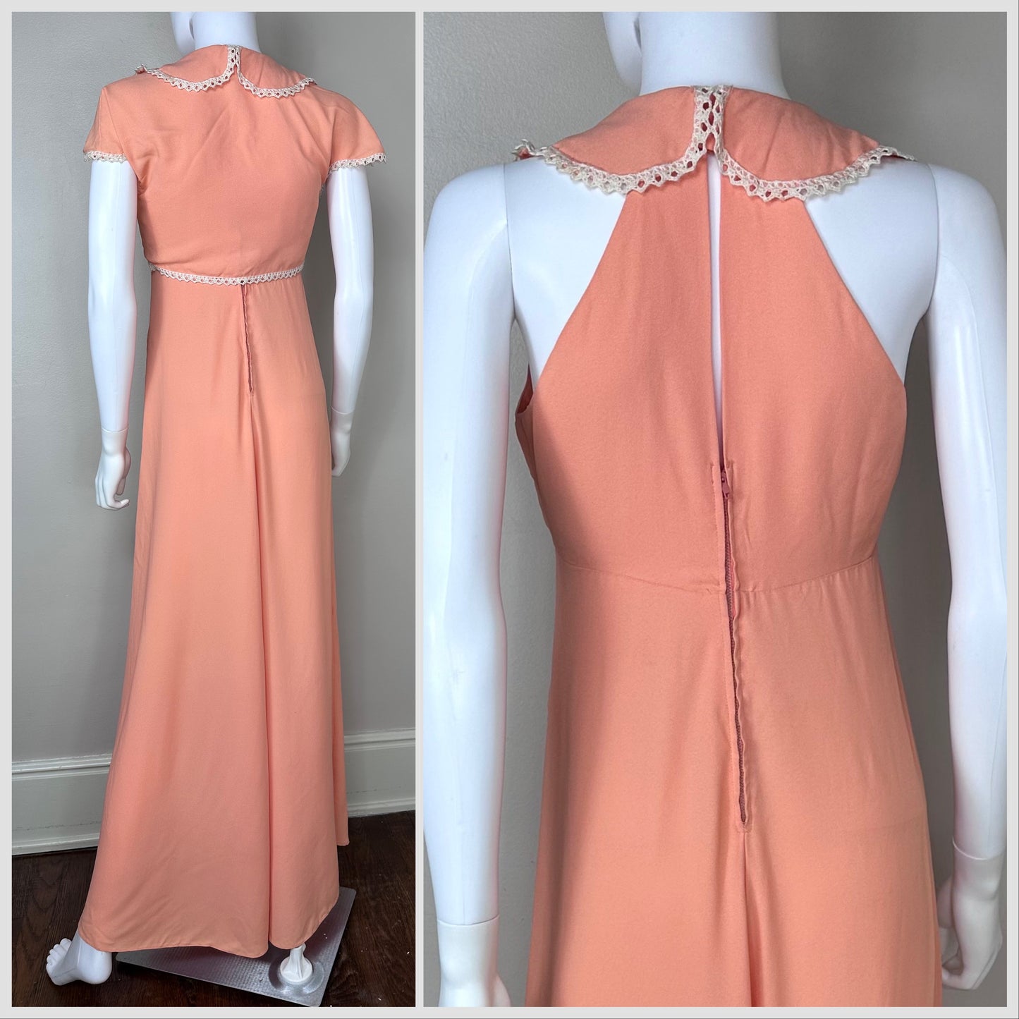 1970s Pastel Orange Sleeveless Maxi Dress with Matching Bolero, Joy Time Size X-Small