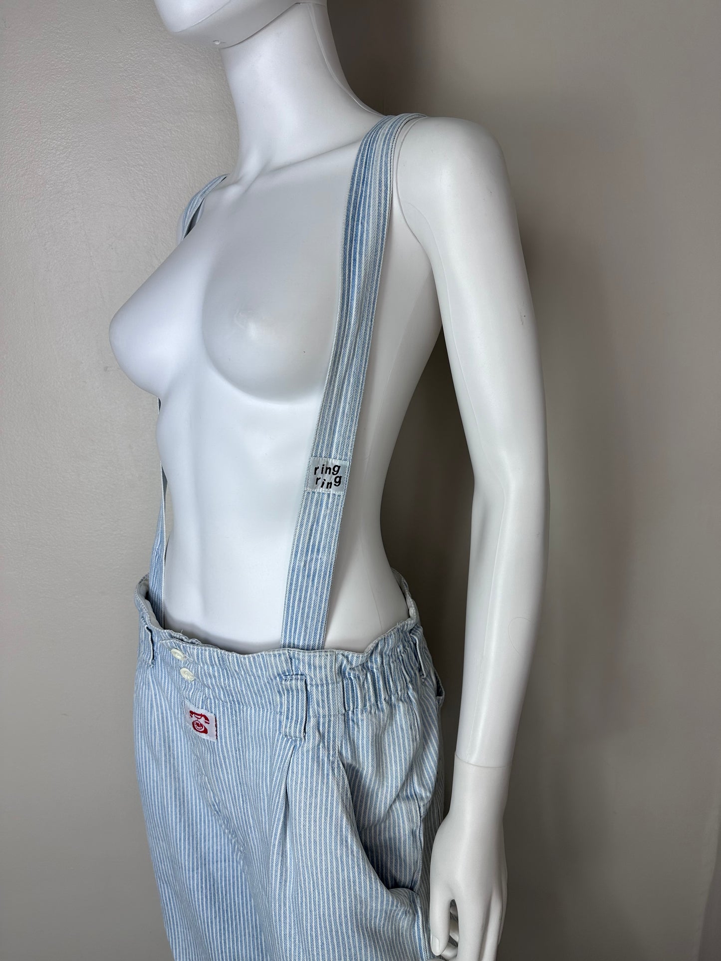 1980s Hickory Stripe Denim Suspender Jeans, Local Heroes Size Medium/Large, 31"x25"