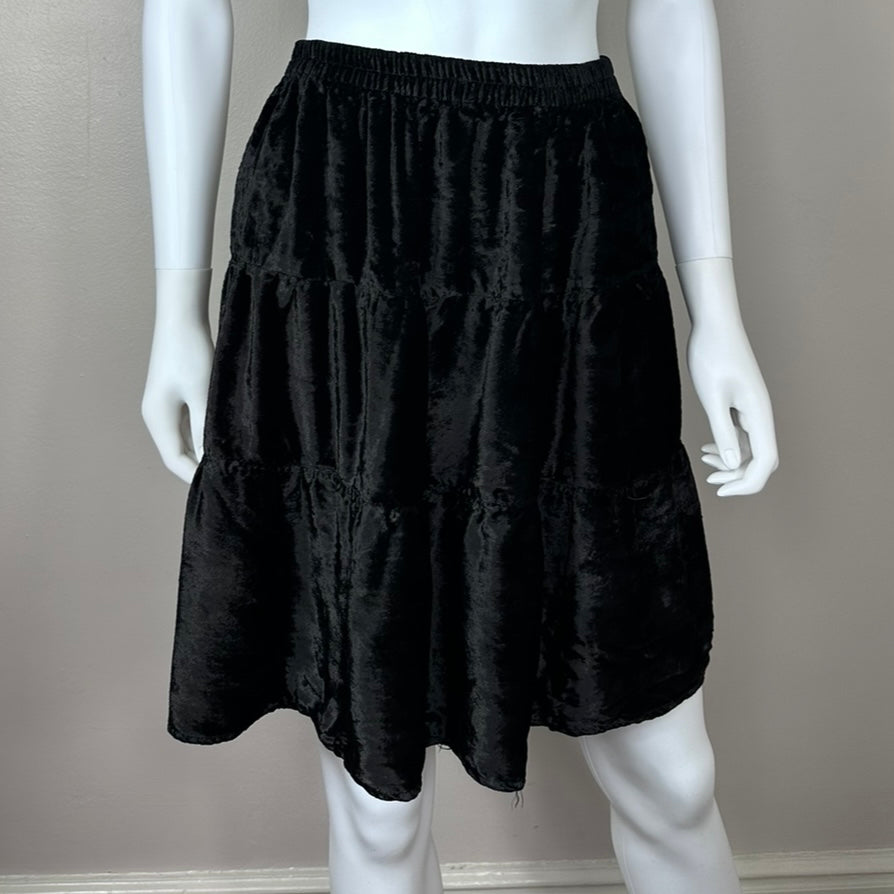 1990s Black Velvet Tiered Skirt, Nouveau Faces size XS-Medium