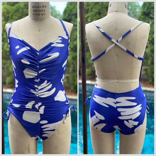 1970s Blue Brushstroke Print Swimsuit, Rose Marie Reid Size XS, One Piece