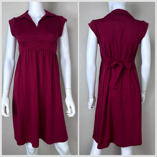1970s Burgundy Sleeveless Dress, Handmade Size Small-Medium