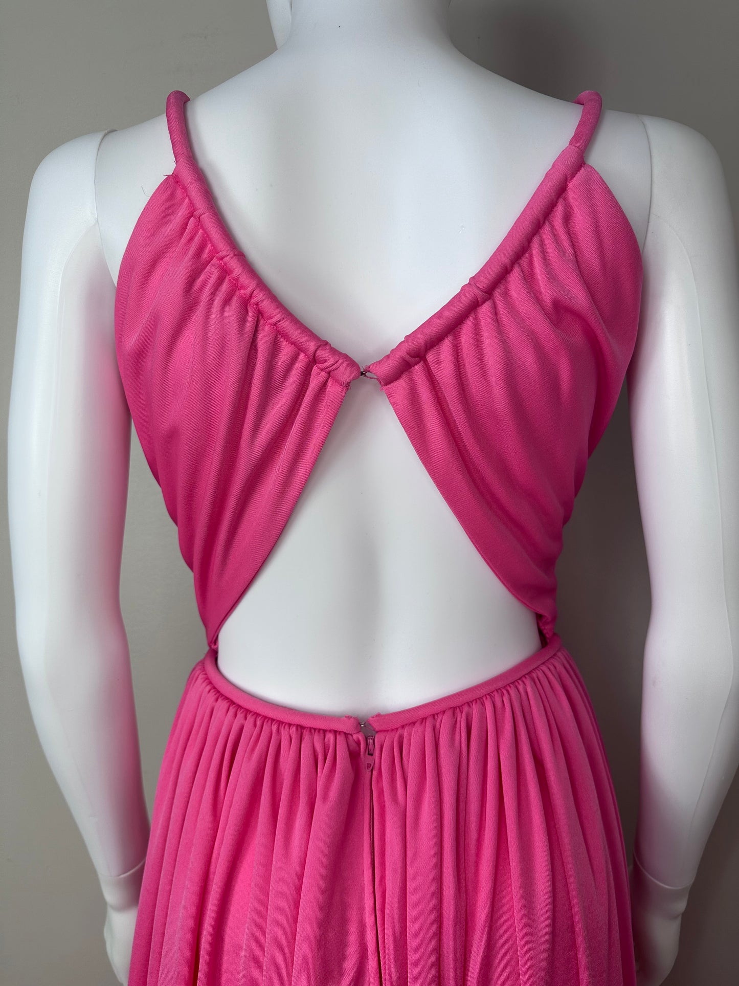 1970s Bright Pink Maxi Dress with Open Back, Ole Borden for Rembrandt International, Size XXS/XS