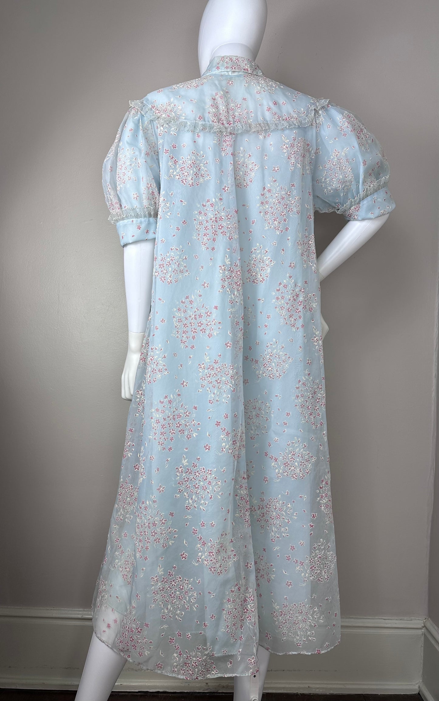 1950s Sheer Flocked Floral Robe, By Jane Joyce Size S/M