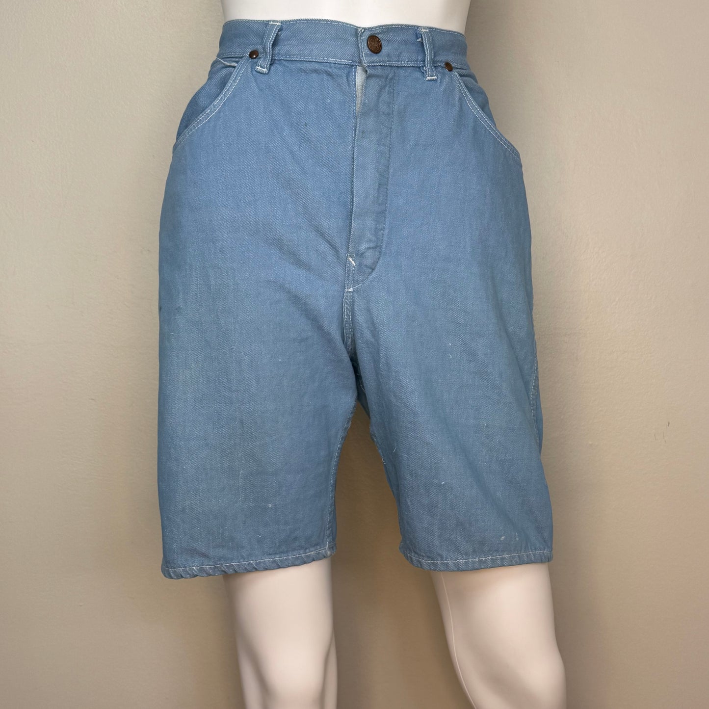 1950s/60s Light Blue Denim Shorts, 27" Waist, High Waisted
