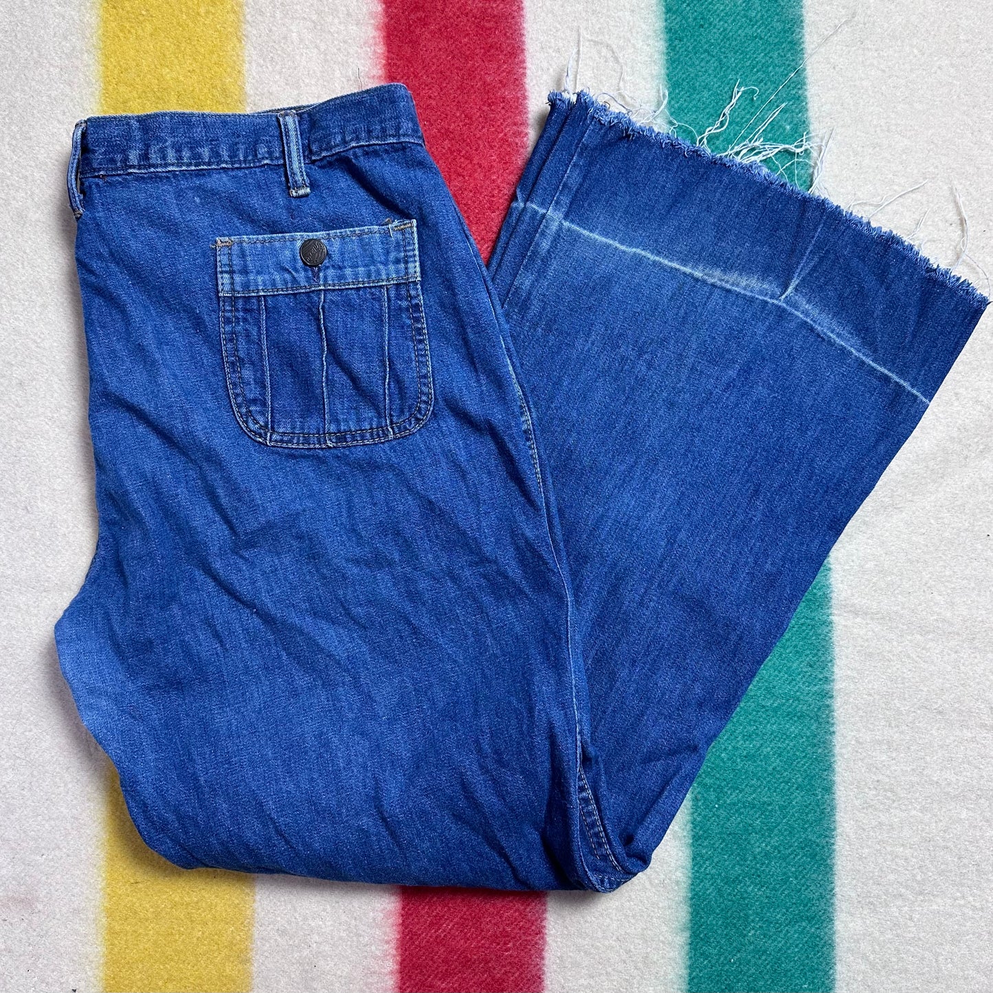 1970s Liberty Bell Bottom Blue Jeans, 38"x30.5"