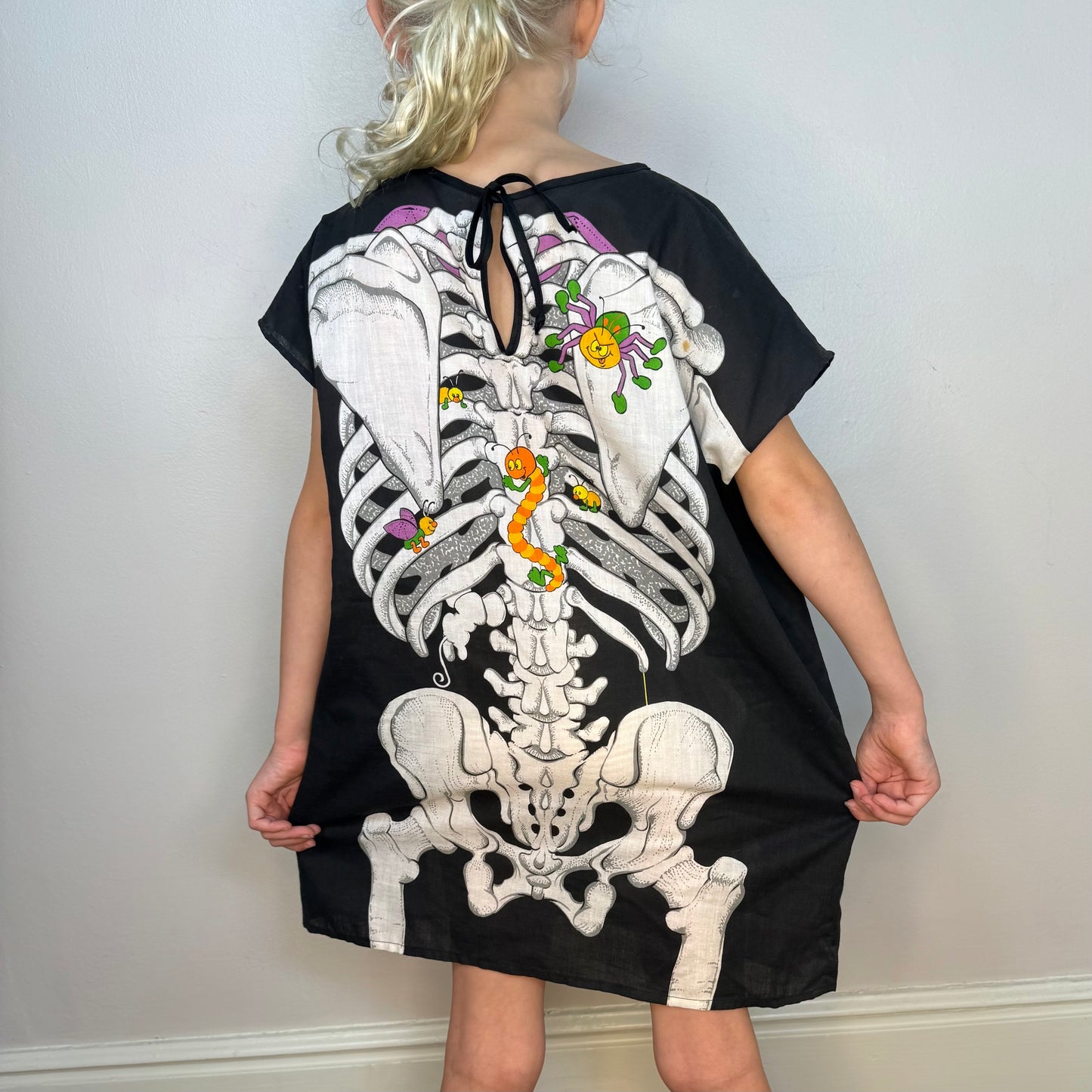 1980s Halloween Skeleton Costume Children's Dress or Adult Top, Handmade from Cut and Sew Fabric