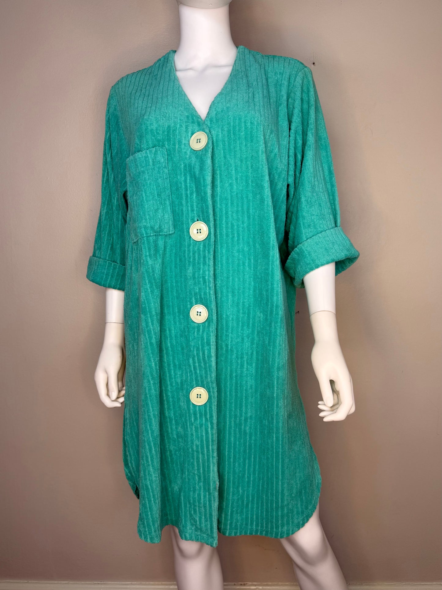 1980s Teal Terry Cloth Swimsuit Cover Up Robe, Jantzen Size Small-Medium, Beach Jacket