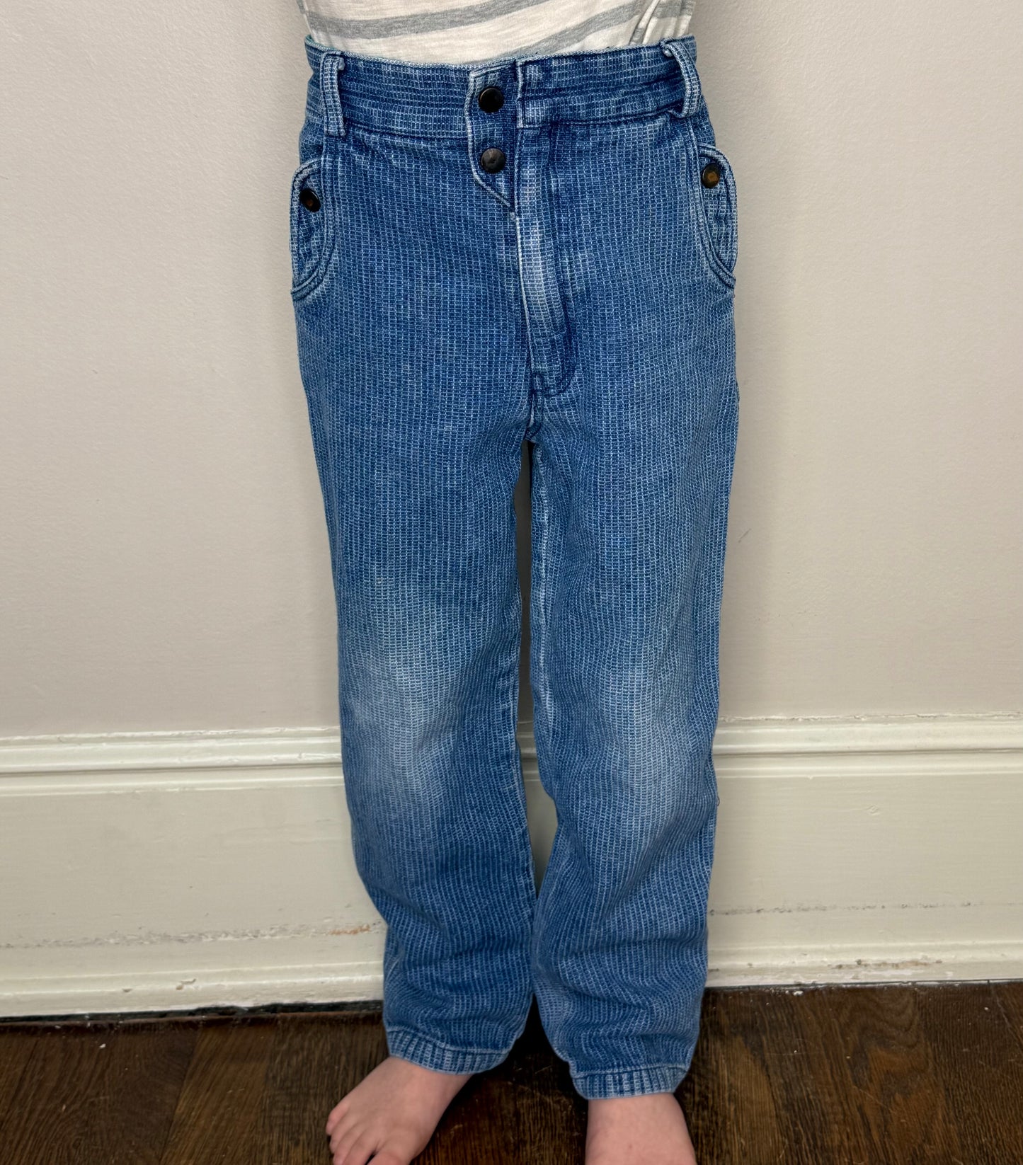 1980s Kids Waffle Blue Jeans, Choozie Size 6, Tapered Leg