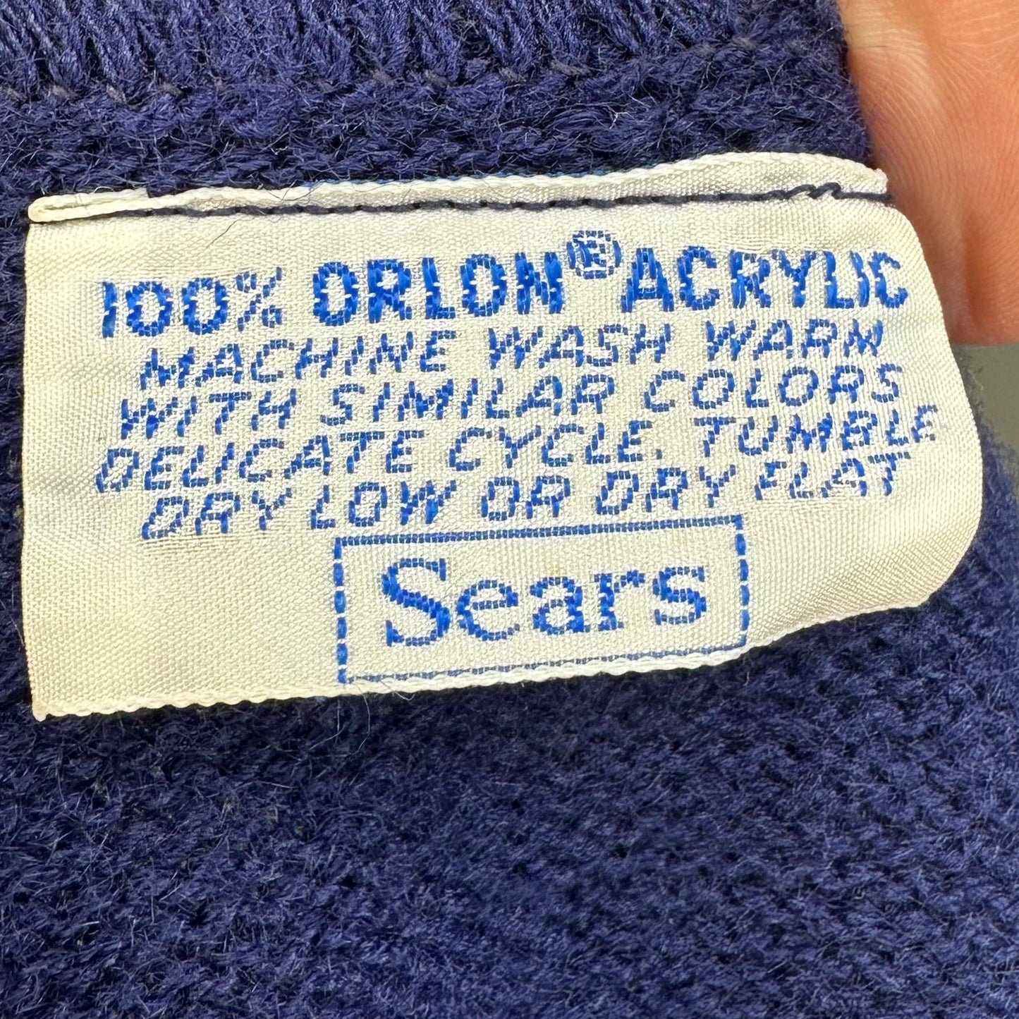 1970s Blue Cardigan with Bartlett Panthers Varsity Patches, Sears Size XL