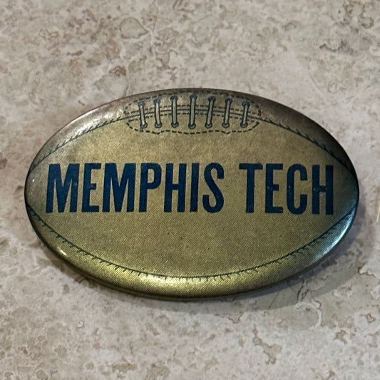 1950s Memphis Tech Football Oval Pinback Button, 2.5”x1.75”