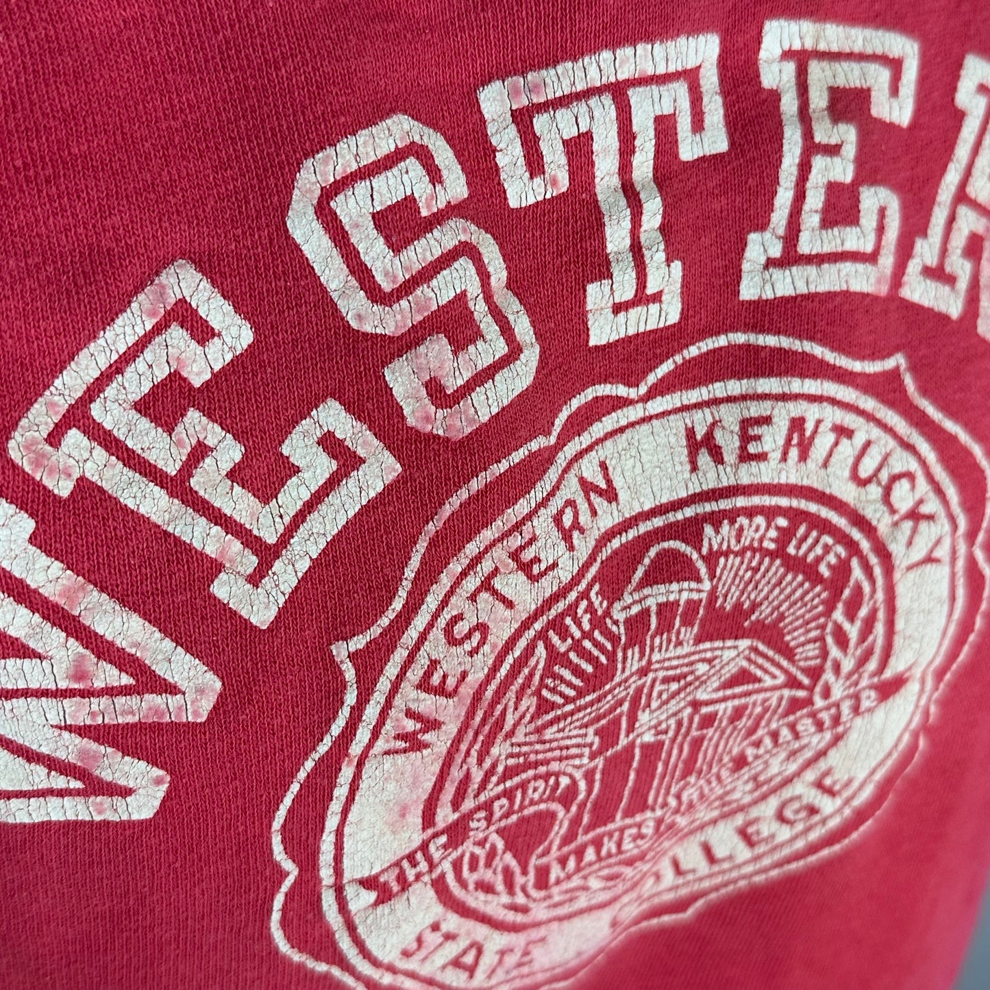 1950s Western Kentucky State College Sweatshirt, Size Large, Faded Red, Chopped Sleeves