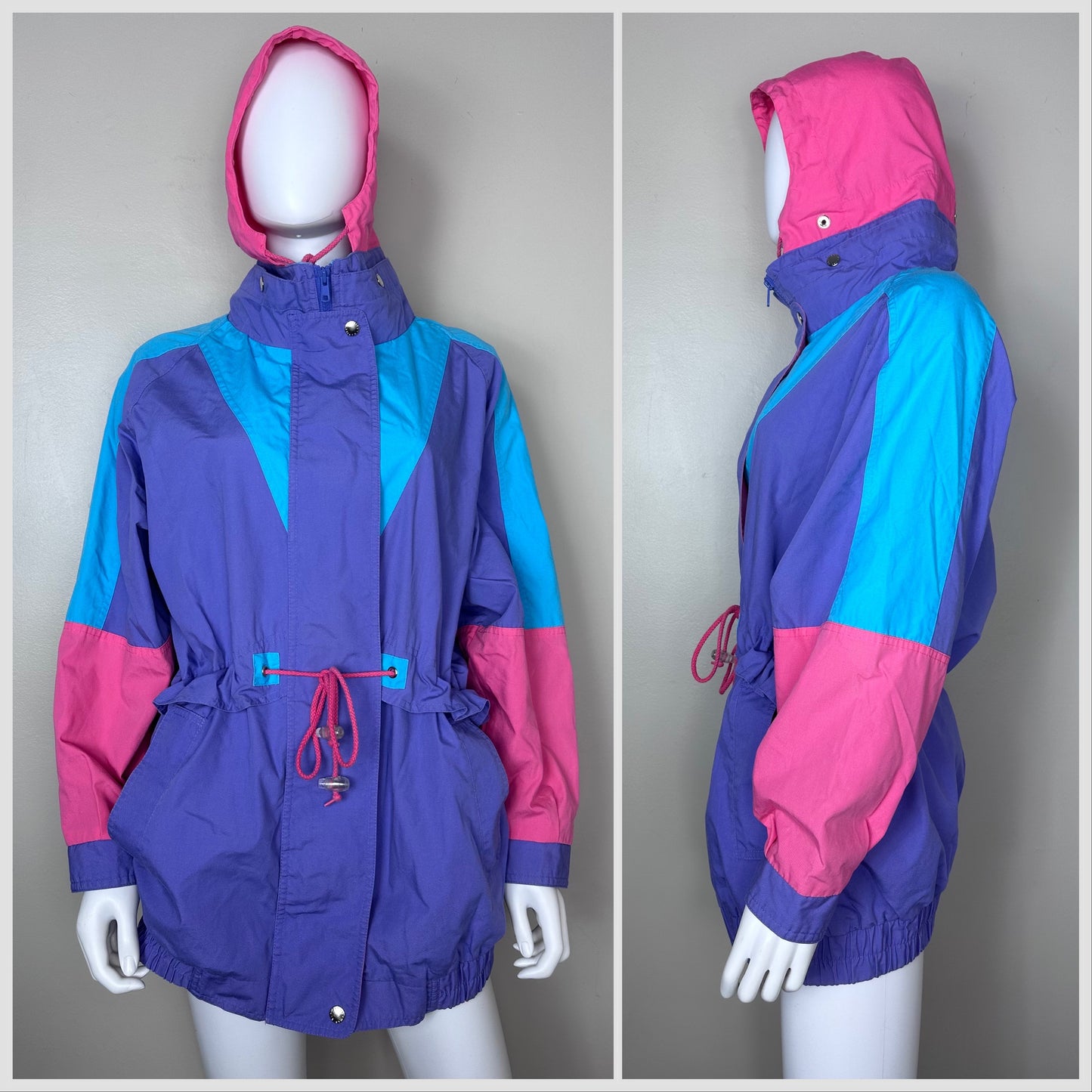 1980s Color Block Hooded Coat, Mariel Size Medium