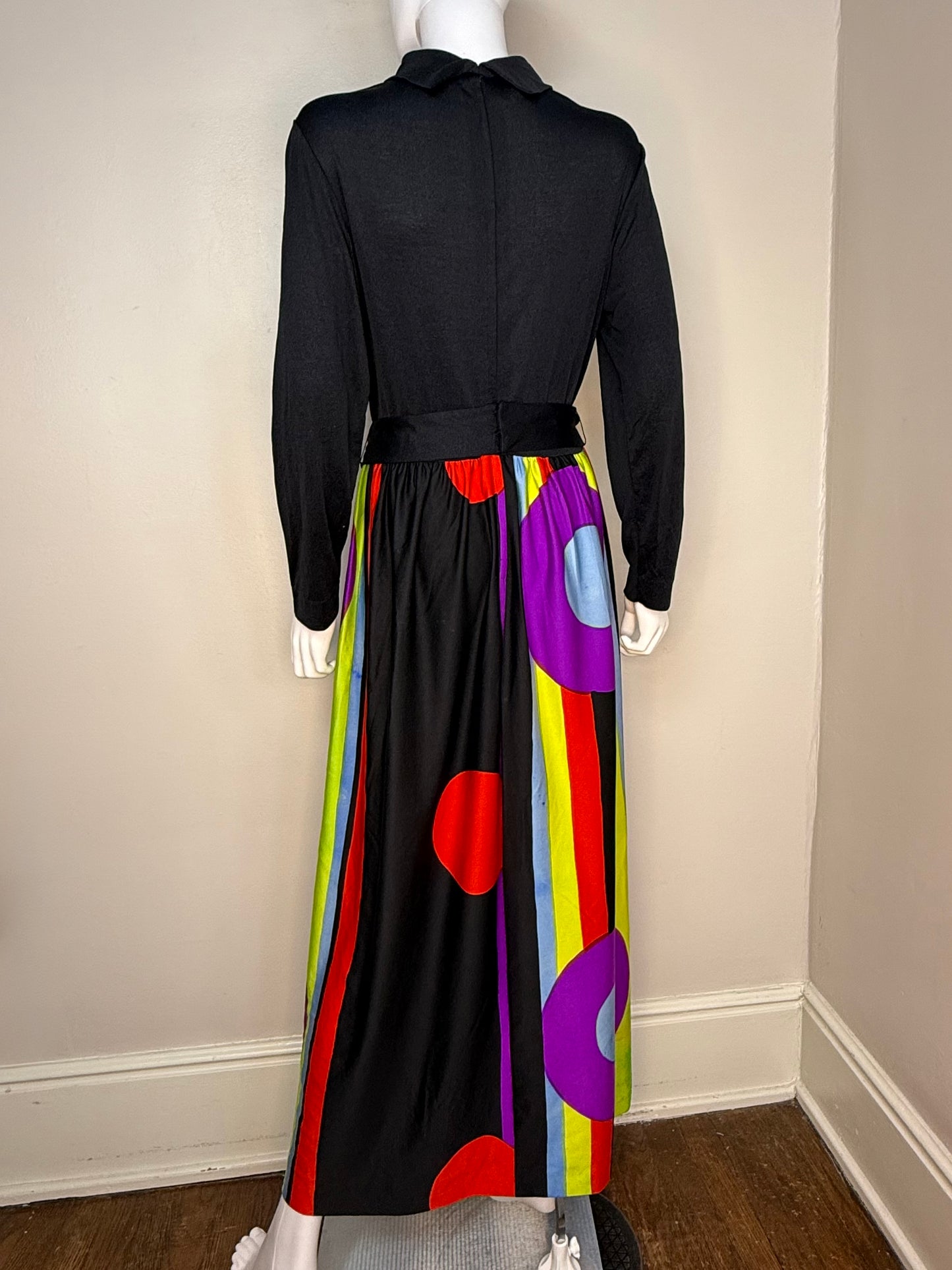 1970s Geometric Art Maxi Dress, Edano Size Medium-Large, Jonathan Logan