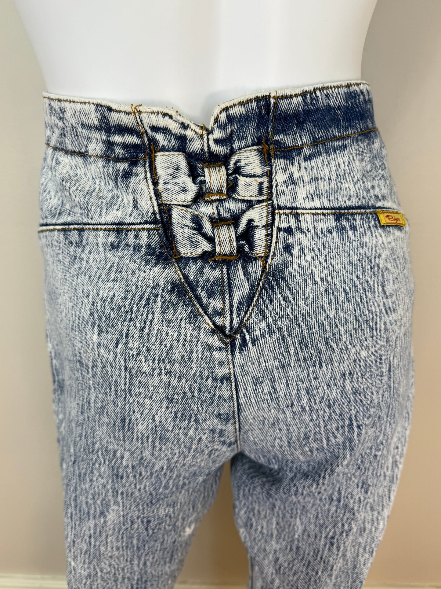 1980s Acid Wash Jeans with Bows on Back, Bijou, 30"x29"