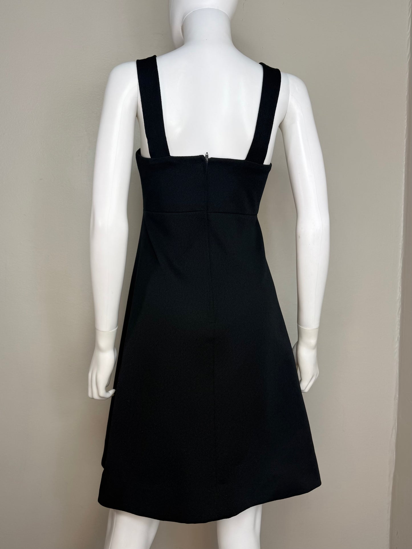 1970s Black Double Knit Sleeveless Mini Dress, Handmade Size S/M