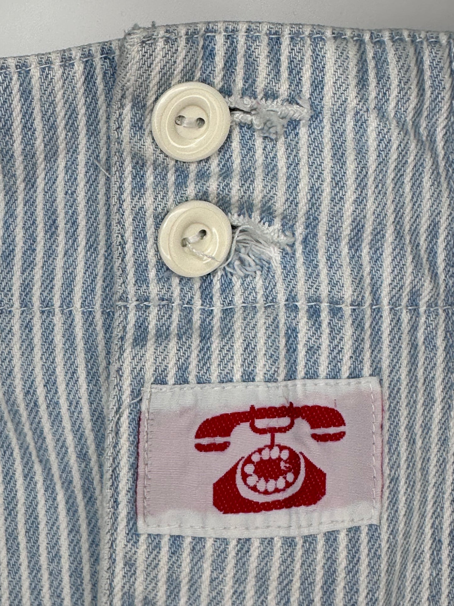 1980s Hickory Stripe Denim Suspender Jeans, Local Heroes Size Medium/Large, 31"x25"