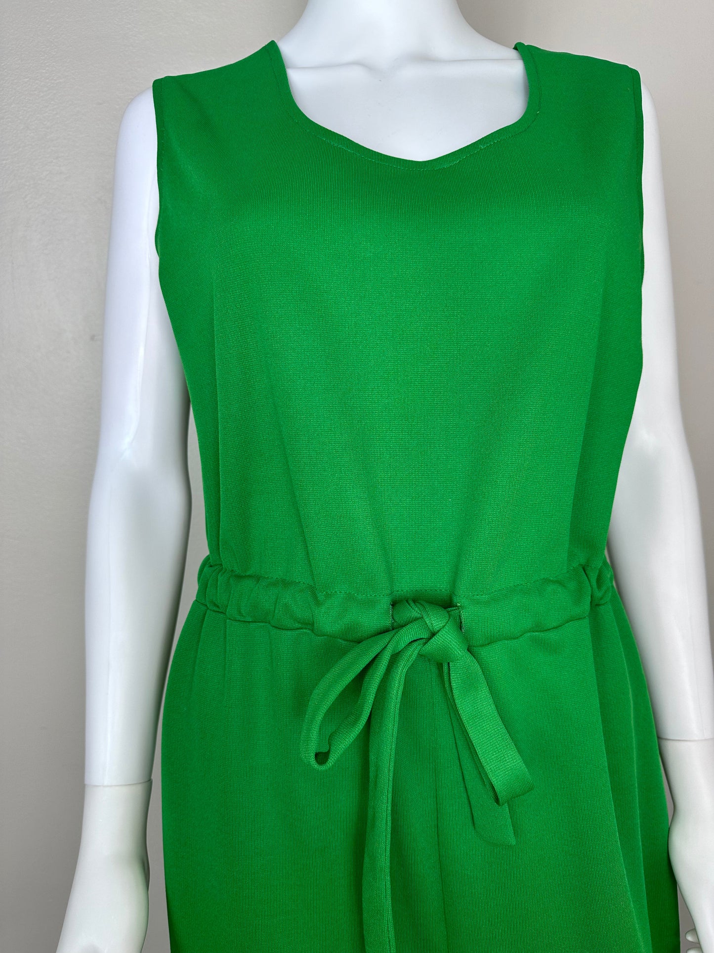 1970s Green Sleeveless Jumpsuit, Size XL, Wide Flare Leg