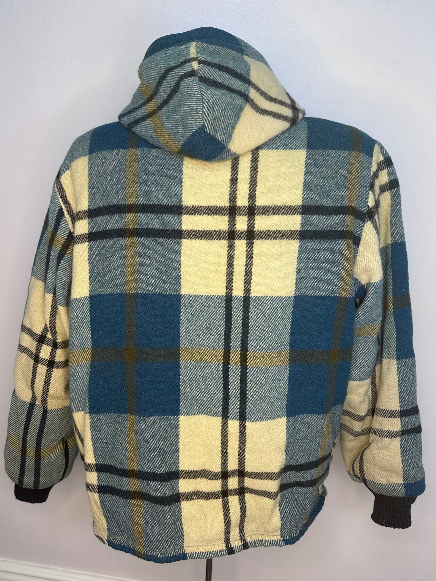 1950s/60s Blue Plaid Wool Hooded Jacket, Woolrich Size Medium