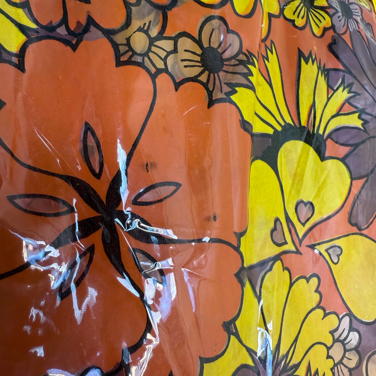 1970s Plastic Floral Tote Bag, Shopping, Beach, Flower Power