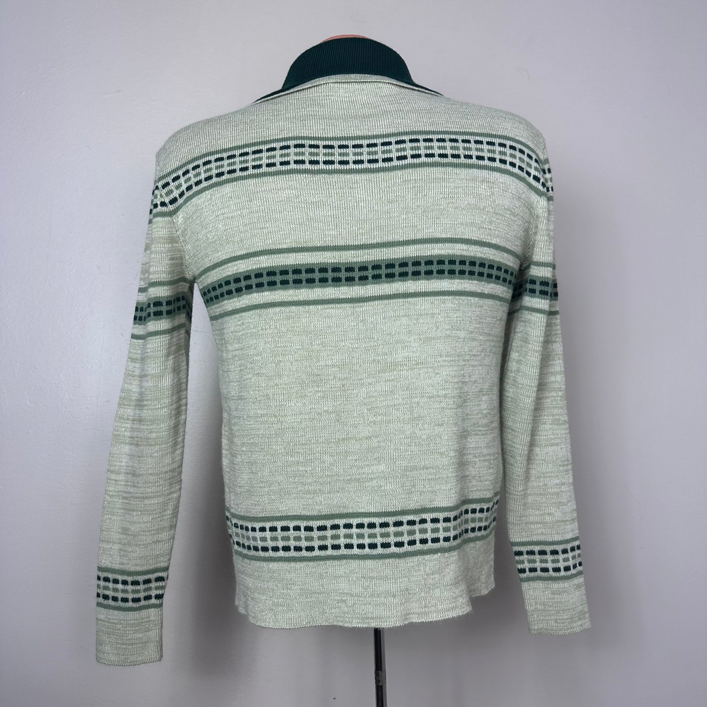 1970s Green Stripe Collared Sweater, Sundowner Size Medium